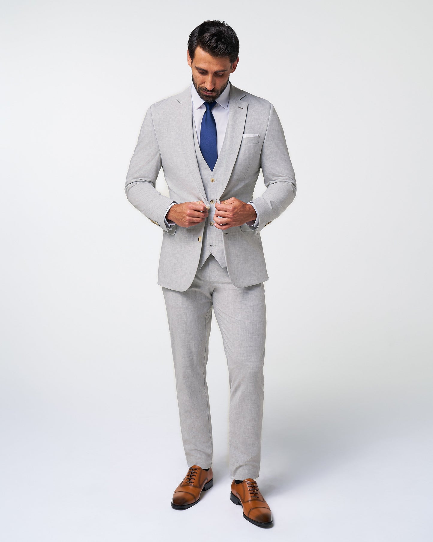 Athletic Fit Stretch Suit - Lightweight Heathered Light Grey | State & Liberty Suits