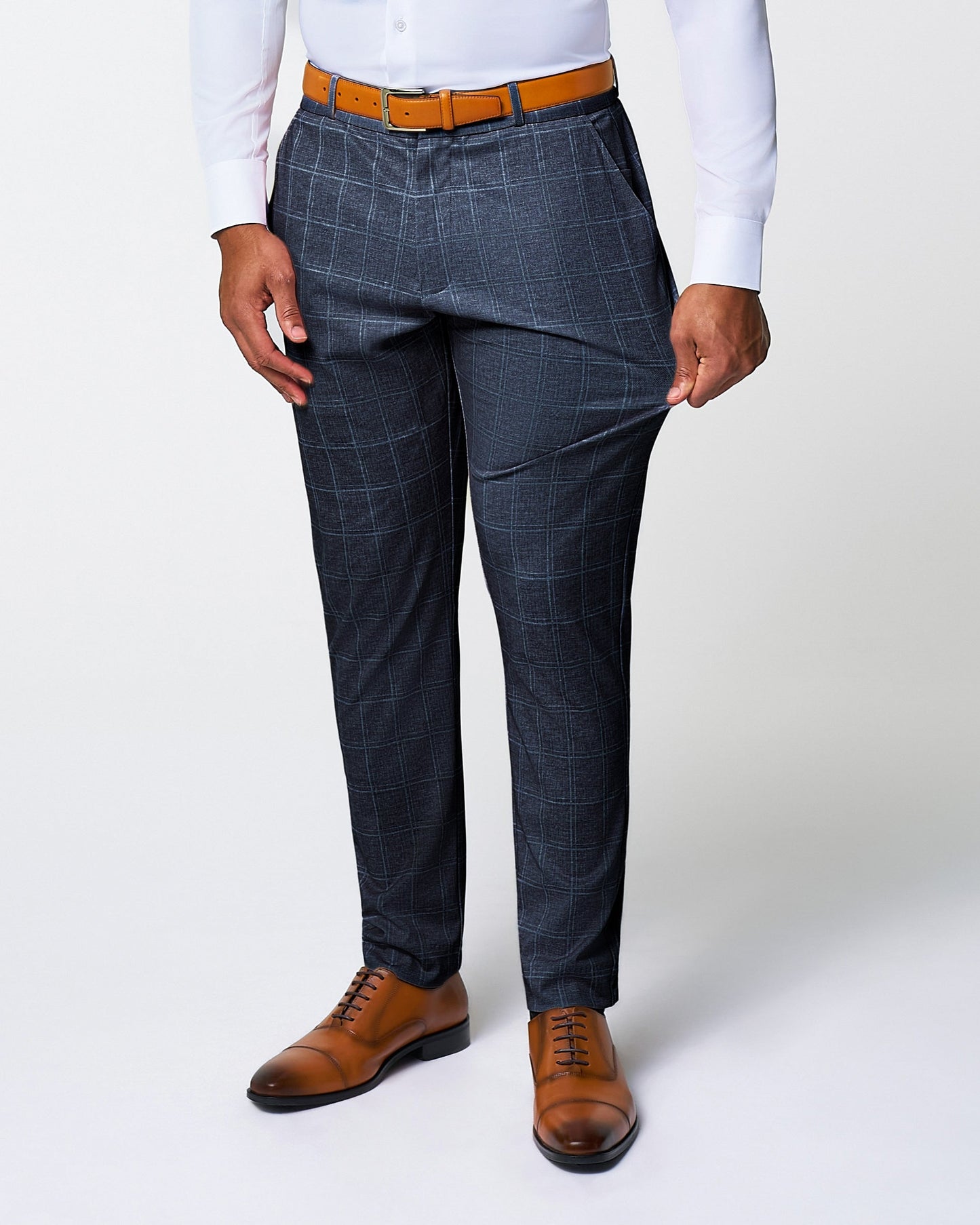 Athletic Fit Stretch Suit - Textured Navy with White Windowpane | State & Liberty Suits