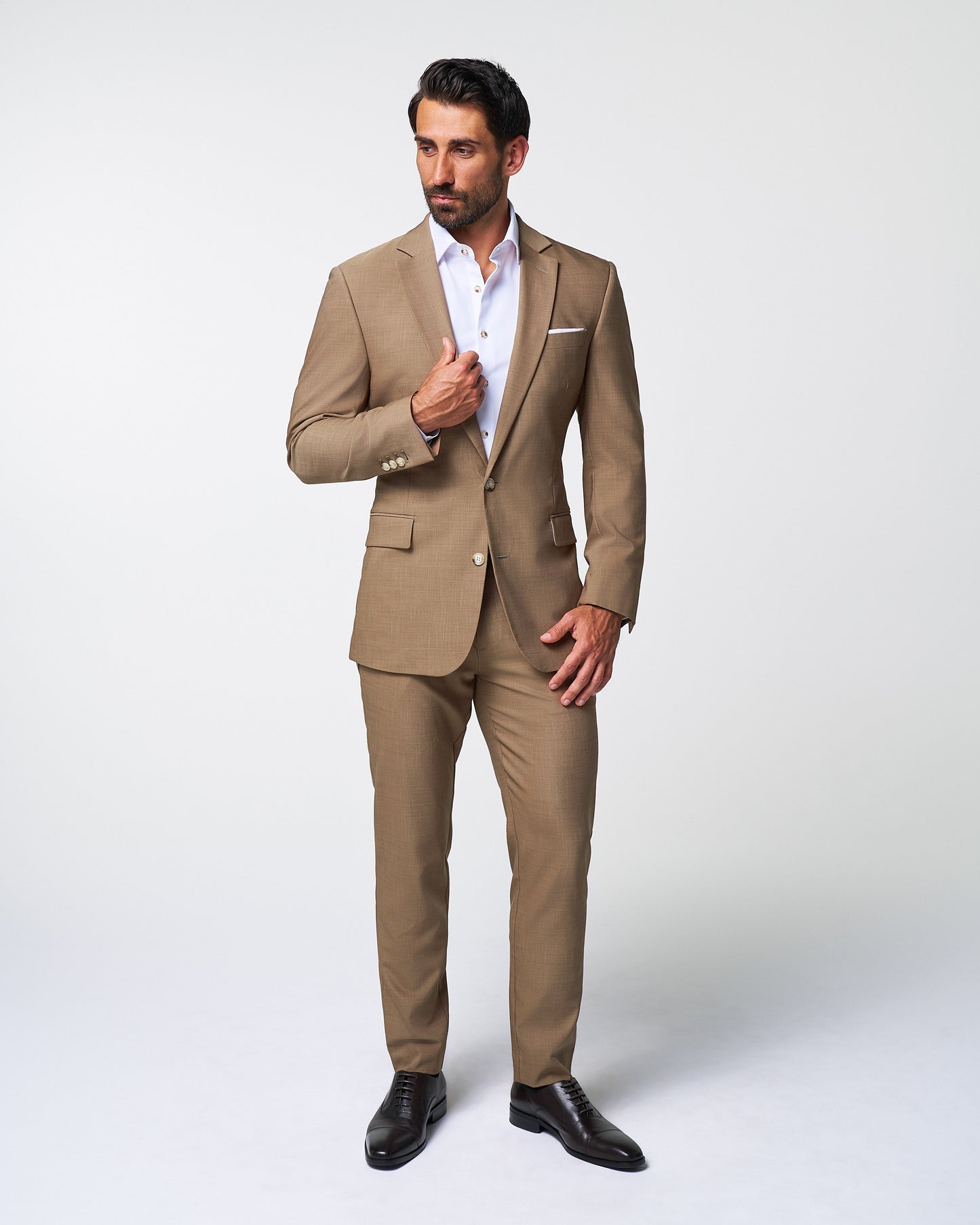 Athletic Fit Stretch Suit - Heathered Cappuccino | State & Liberty Suits