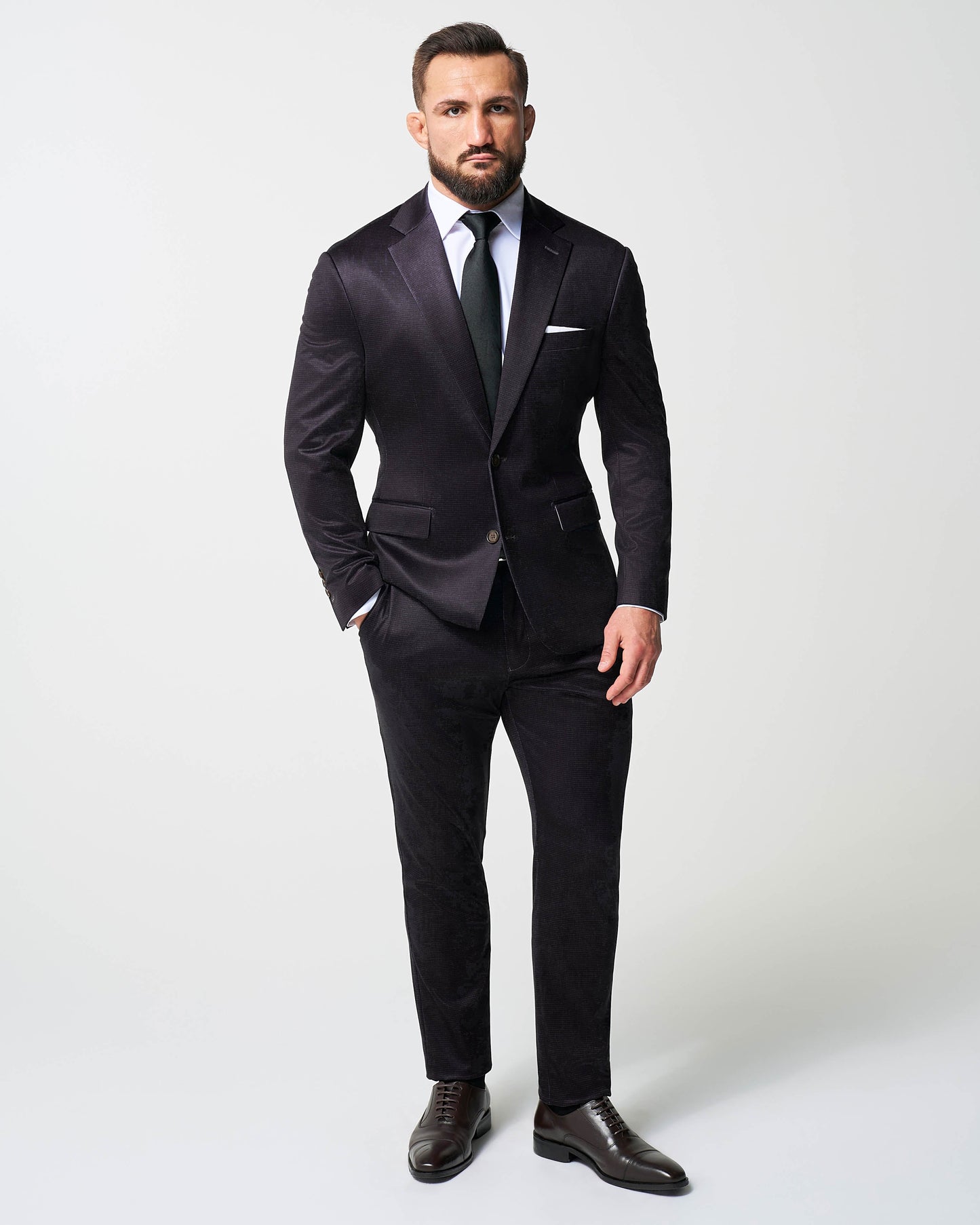 Athletic Fit Stretch Suit - Deep Burgundy Microcheck | State & Liberty Suits