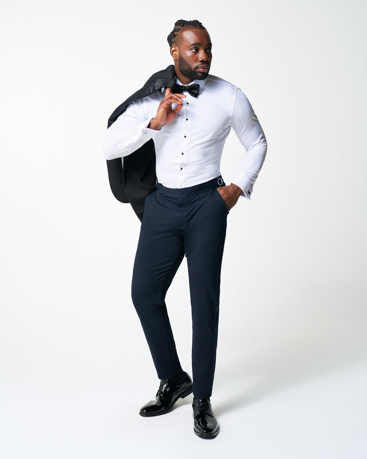 Athletic Fit Stretch Flat Front Tuxedo Pants - Navy | State & Liberty Suits|Bottoms