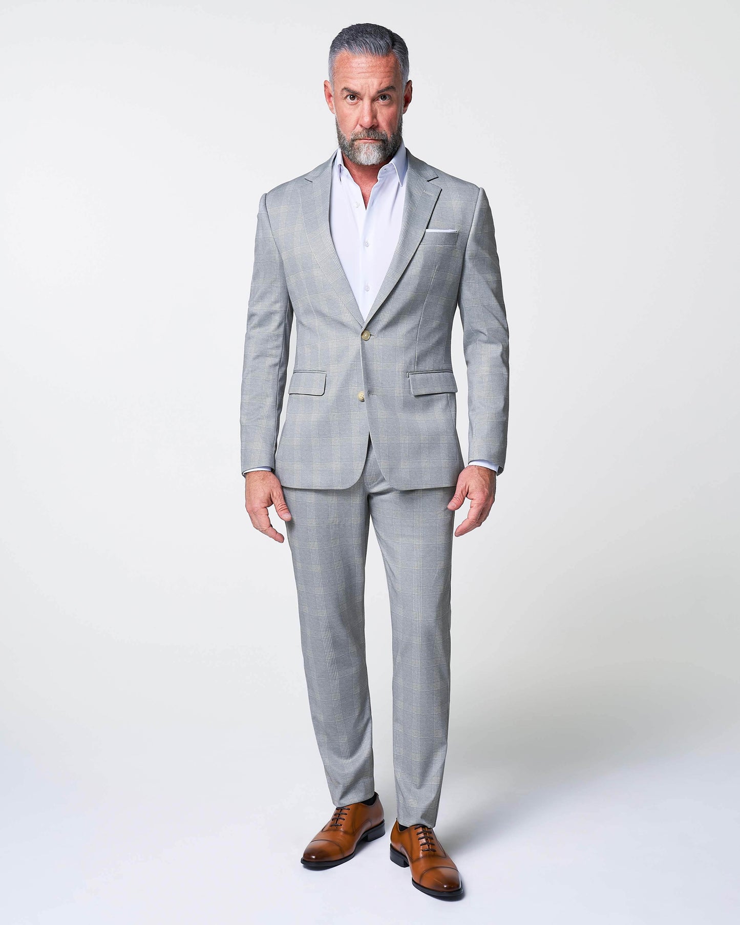 Athletic Fit Stretch Blazer - Ash Grey with White Plaid | State & Liberty Suits|Blazers
