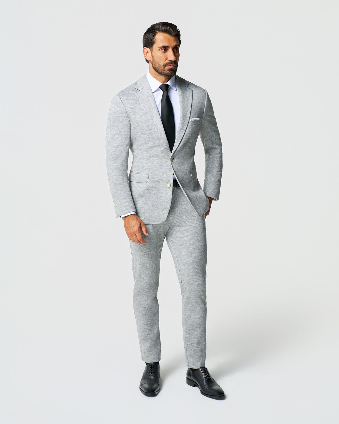 Athletic Fit Stretch Wool Blazer - Light Grey with White Mini Stripe | State & Liberty Suits|Blazers