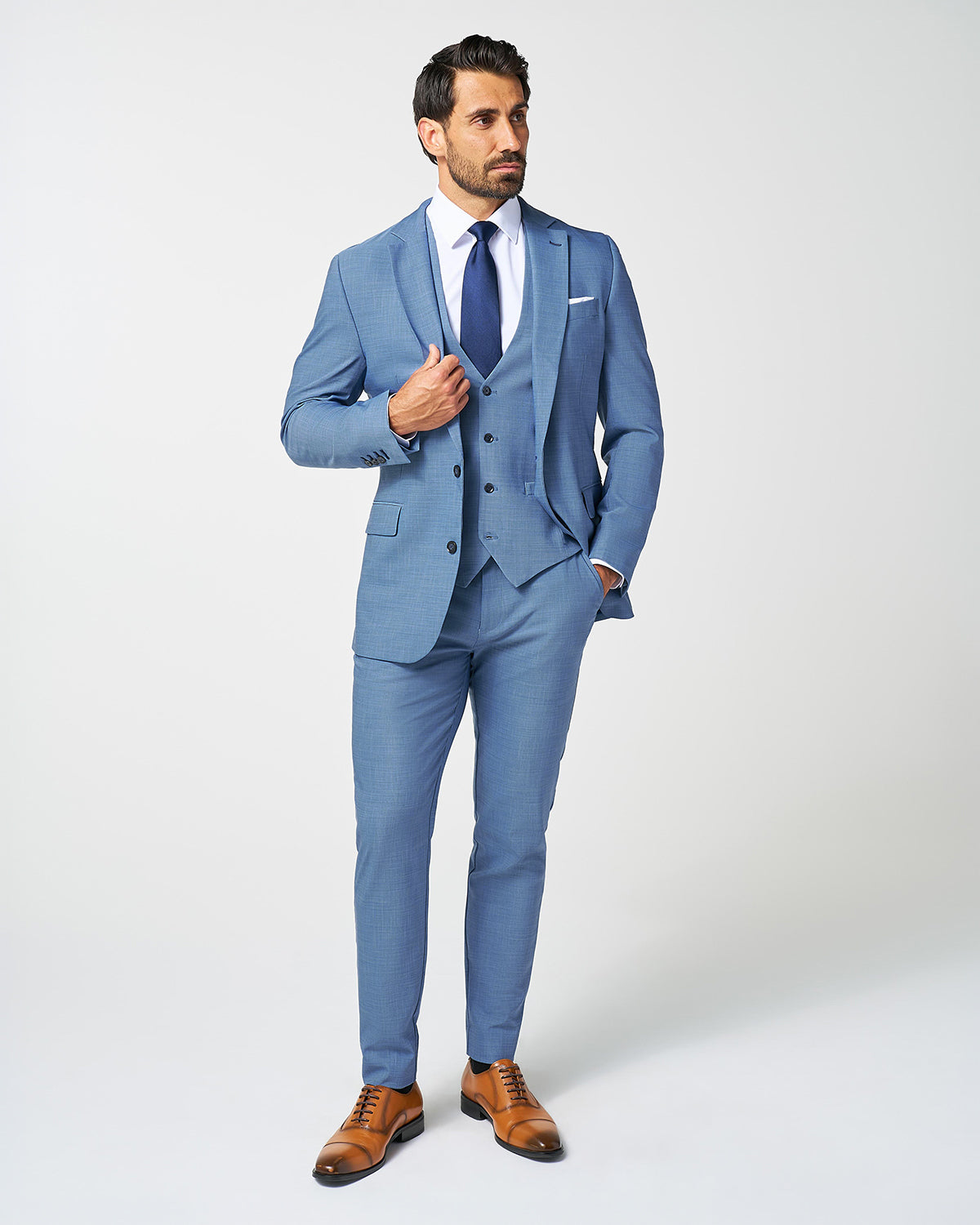 Athletic Fit Stretch Suit Pants - Heathered Light Blue | State & Liberty Suits|Bottoms