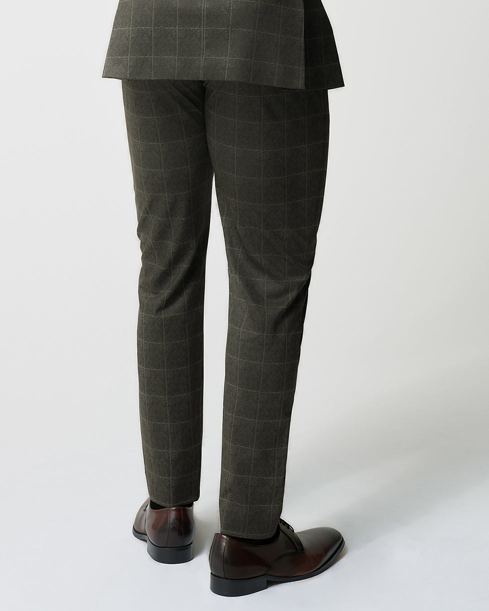 Athletic Fit Stretch Suit Pants - Olive with White Windowpane | State & Liberty Suits|Bottoms
