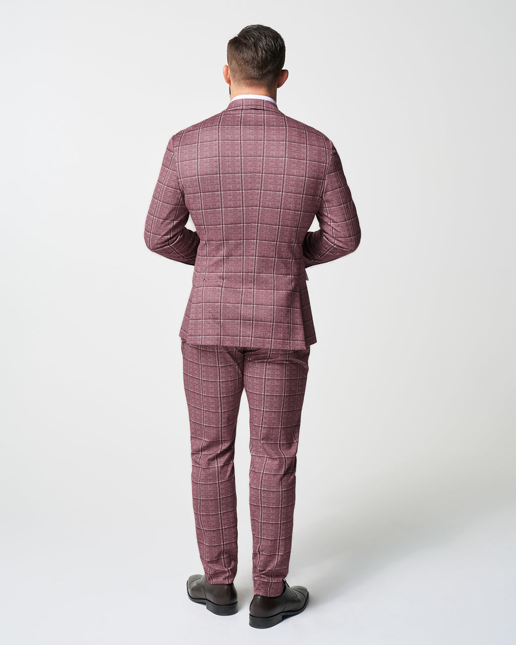 Athletic Fit Stretch Suit Pants - Crimson with Burgundy Big Windowpane | State & Liberty Suits|Bottoms