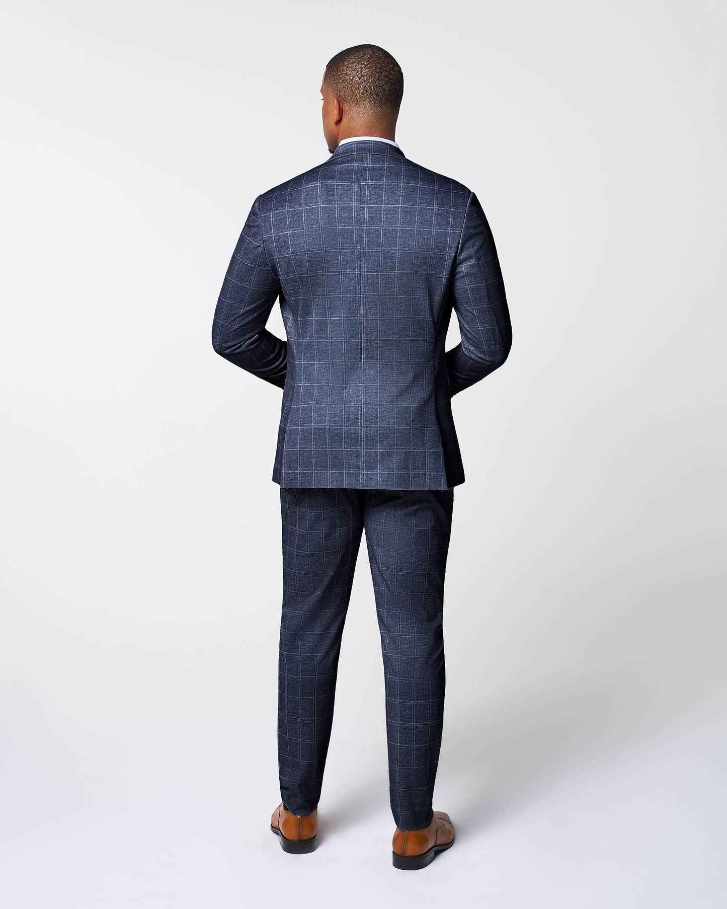 Athletic Fit Stretch Suit Pants - Textured Navy with White Windowpane | State & Liberty Suits|Bottoms