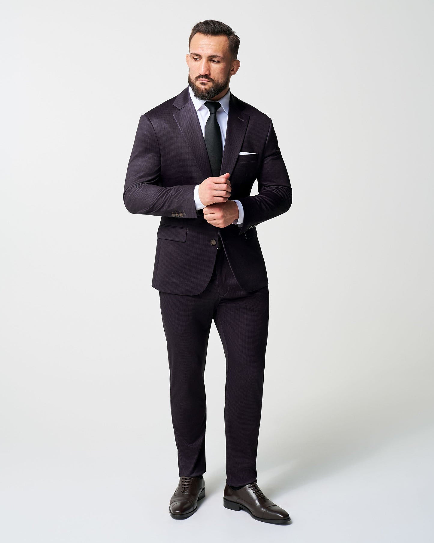 Athletic Fit Stretch Suit Pants - Deep Burgundy Microcheck | State & Liberty Suits|Bottoms