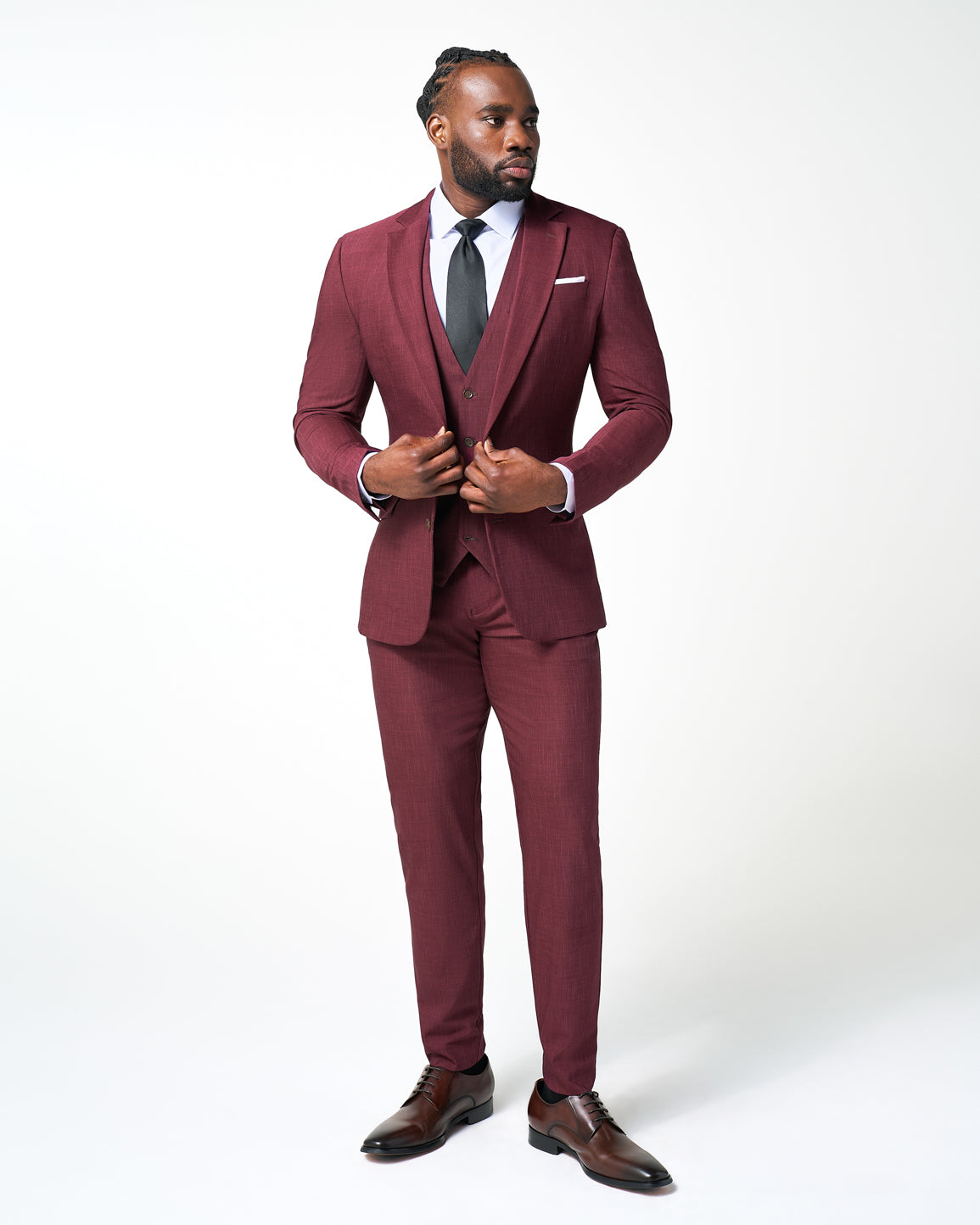 Athletic Fit Stretch Suit Pants - Heathered Maroon | State & Liberty Suits|Bottoms