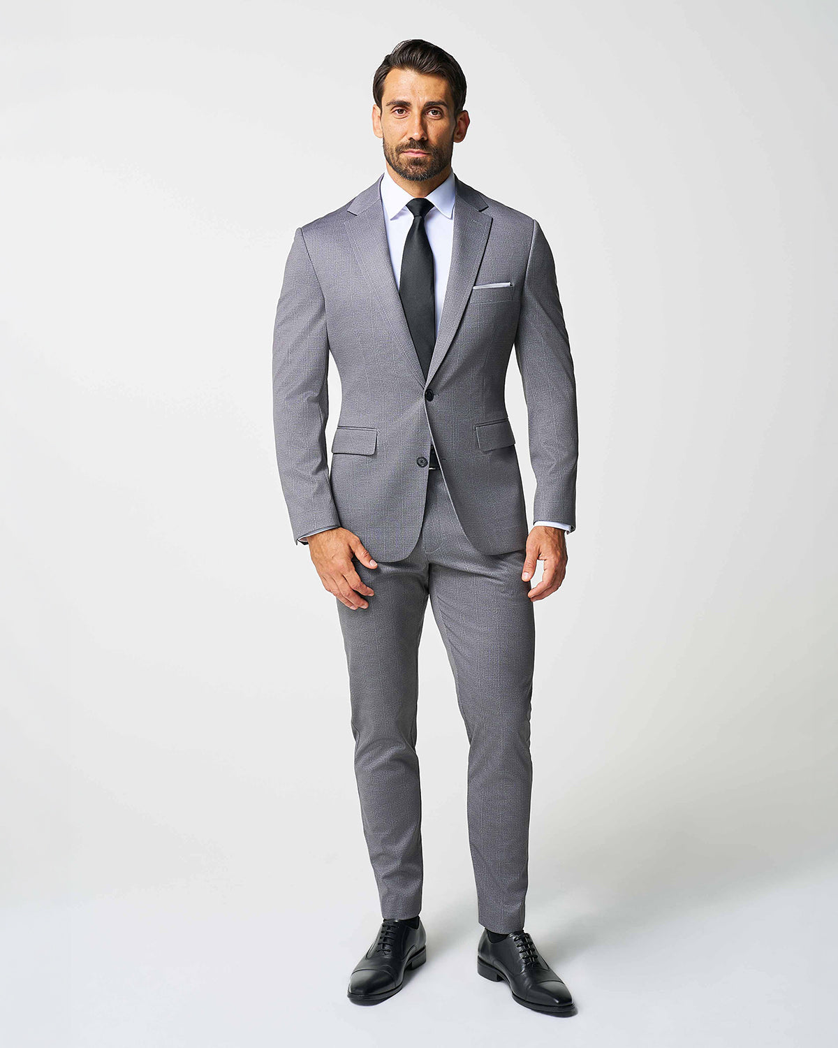 Athletic Fit Stretch Suit Pants - Shadow Grey Plaid | State & Liberty Suits|Bottoms