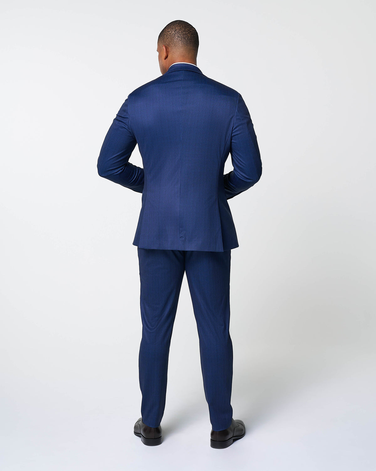 Athletic Fit Stretch Suit Pants - Navy & White Stripe | State & Liberty Suits|Bottoms
