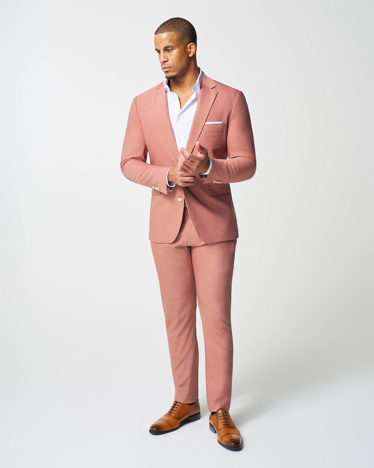 Athletic Fit Stretch Suit Pants - Heathered Salmon | State & Liberty Suits|Bottoms
