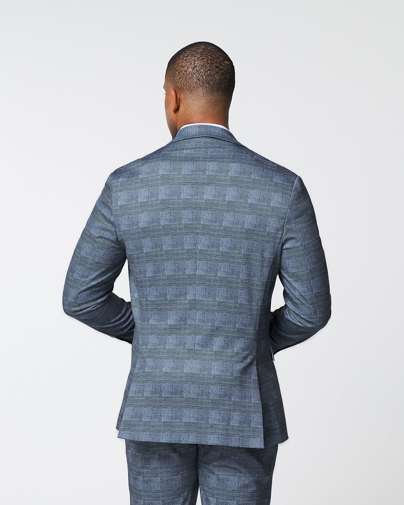 Athletic Fit Stretch Blazer - Knit Light Blue, Navy & White Plaid | State & Liberty Blazers|Suits