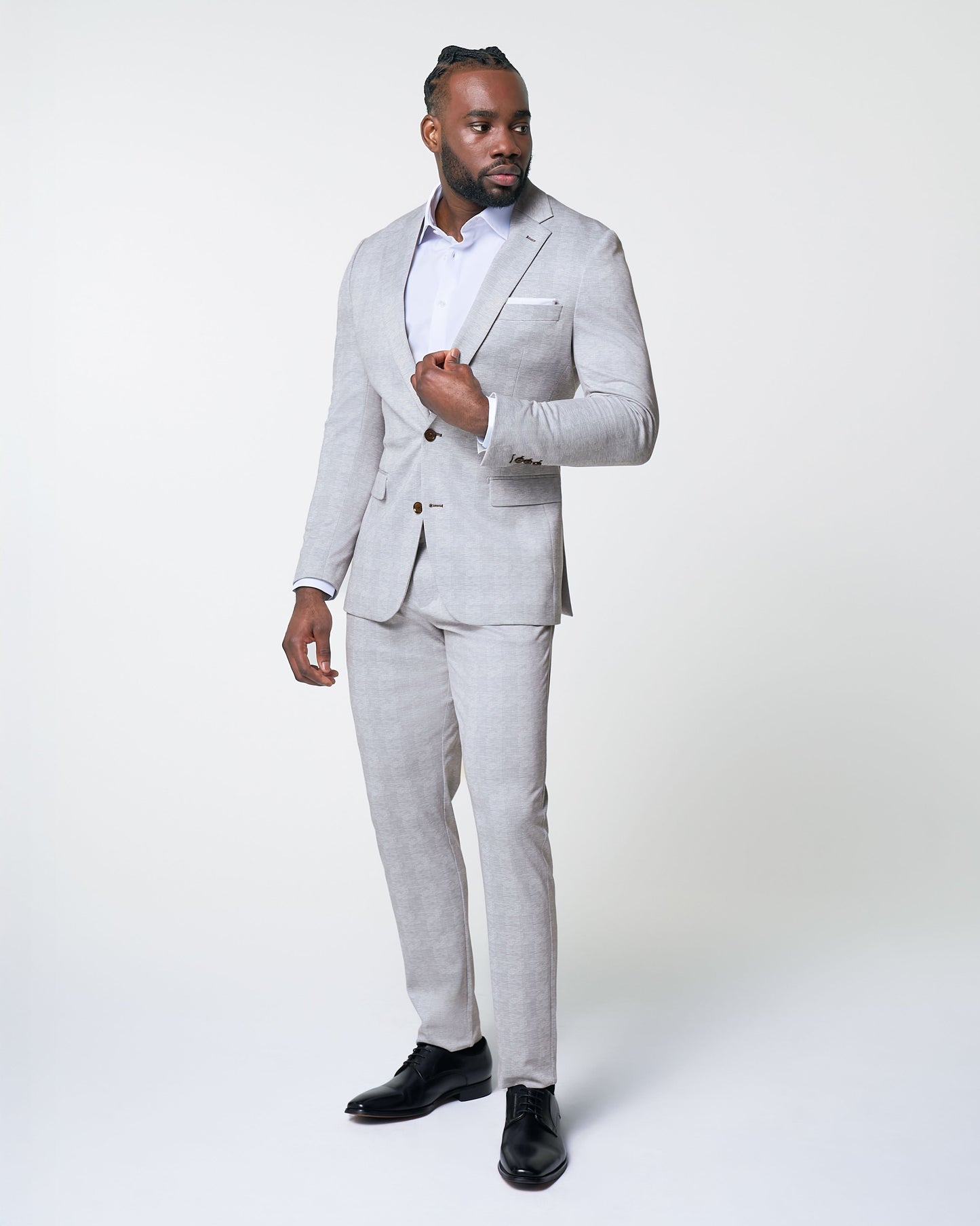 Athletic Fit Stretch Blazer - Light Grey Plaid | State & Liberty Blazers|Suits