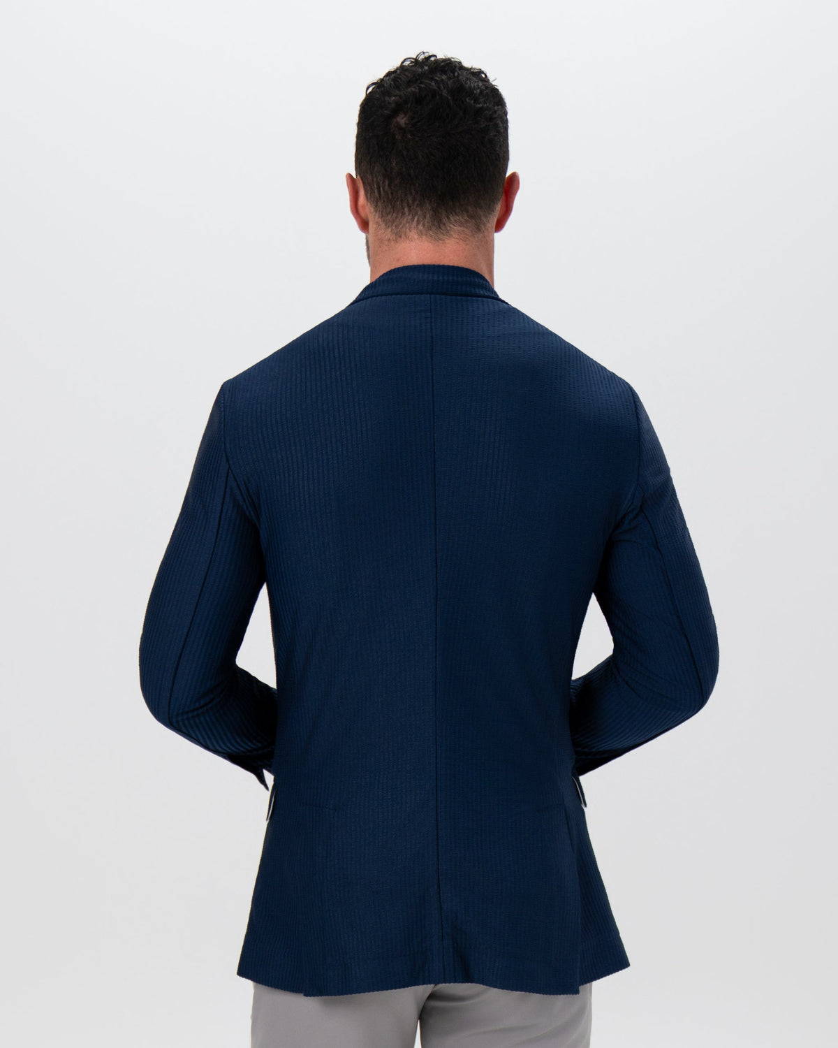 Athletic Fit Stretch Blazer - Navy Seersucker | State & Liberty Blazers|Suits