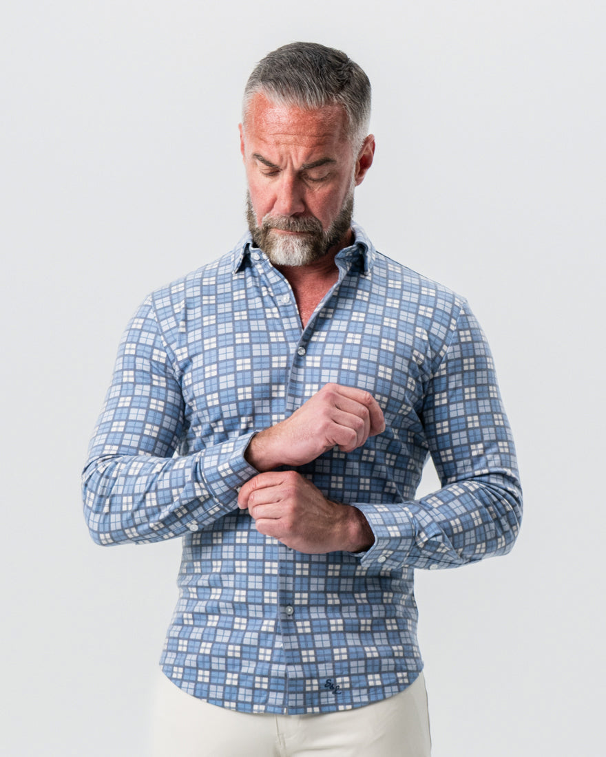 "The Ellis" Blue, Tan & Teal Plaid Button Down | State & Liberty Dress Shirts
