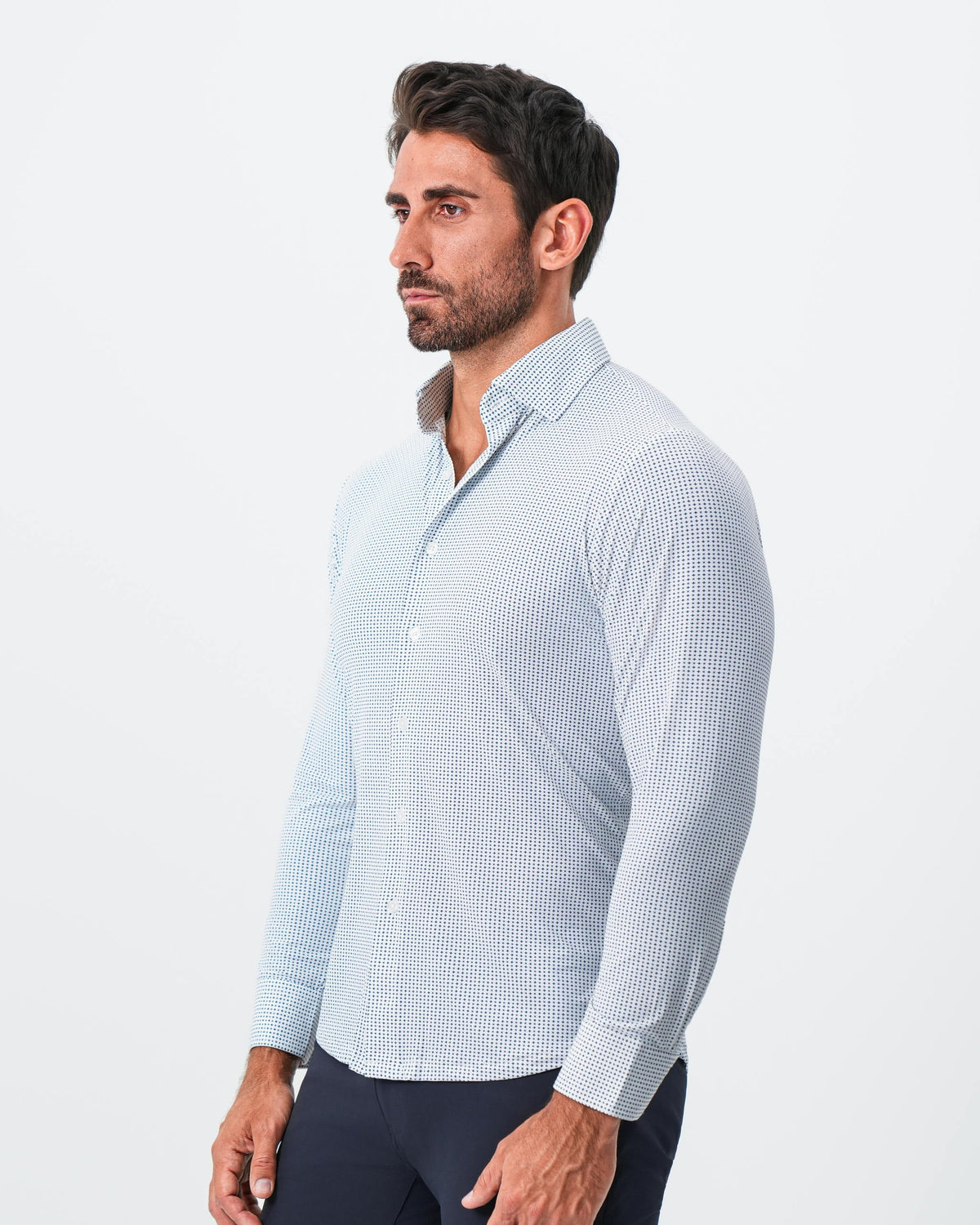 "The Guy" Sport Shirt - Navy & Light Blue Plus Print | State & Liberty Dress Shirts