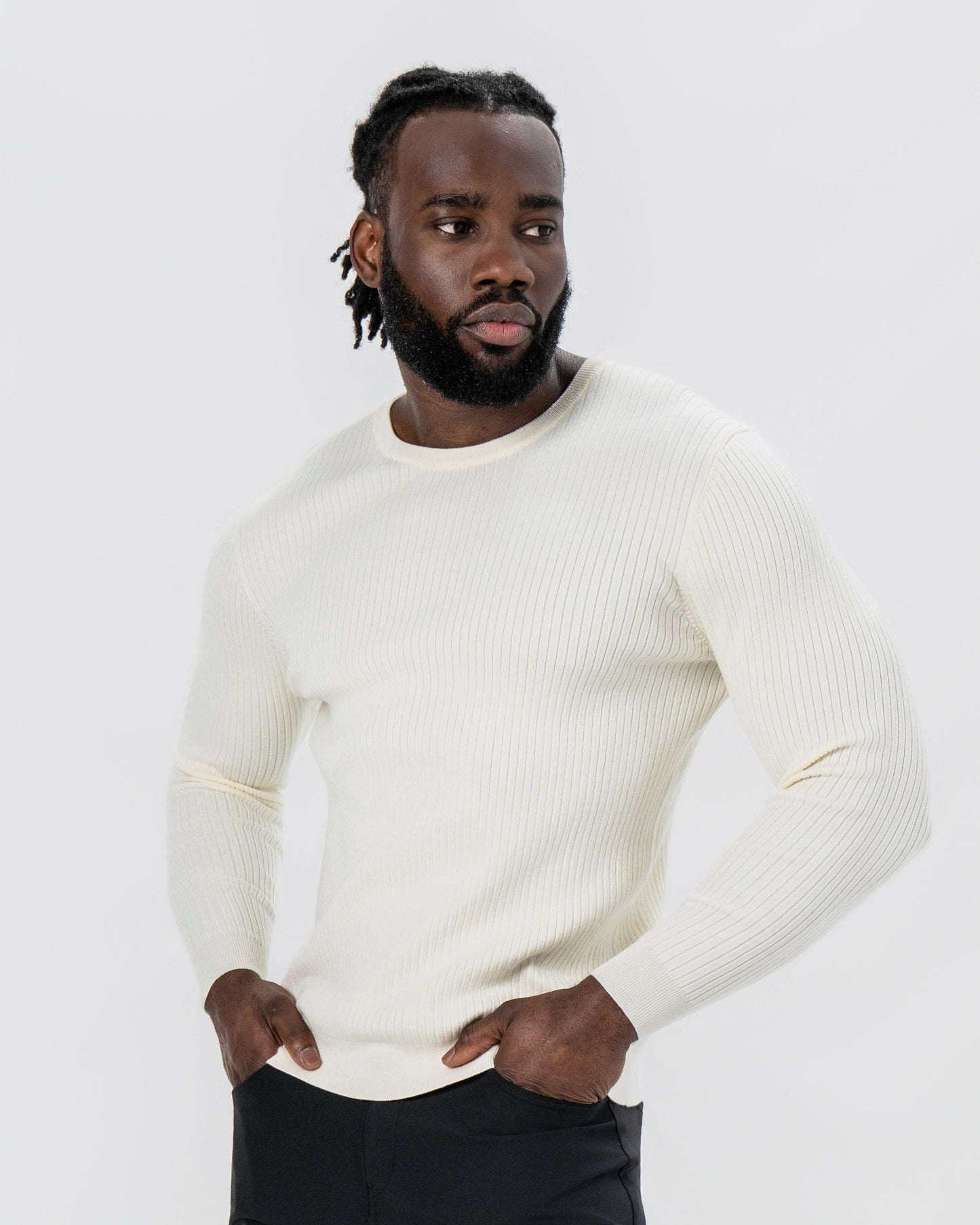 Mid-Weight Ribbed Knit Crewneck Sweater - Cream | State & Liberty Tops