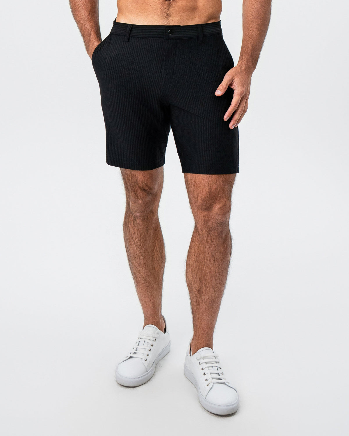 Athletic Fit Shorts - Black Seersucker | State & Liberty Bottoms