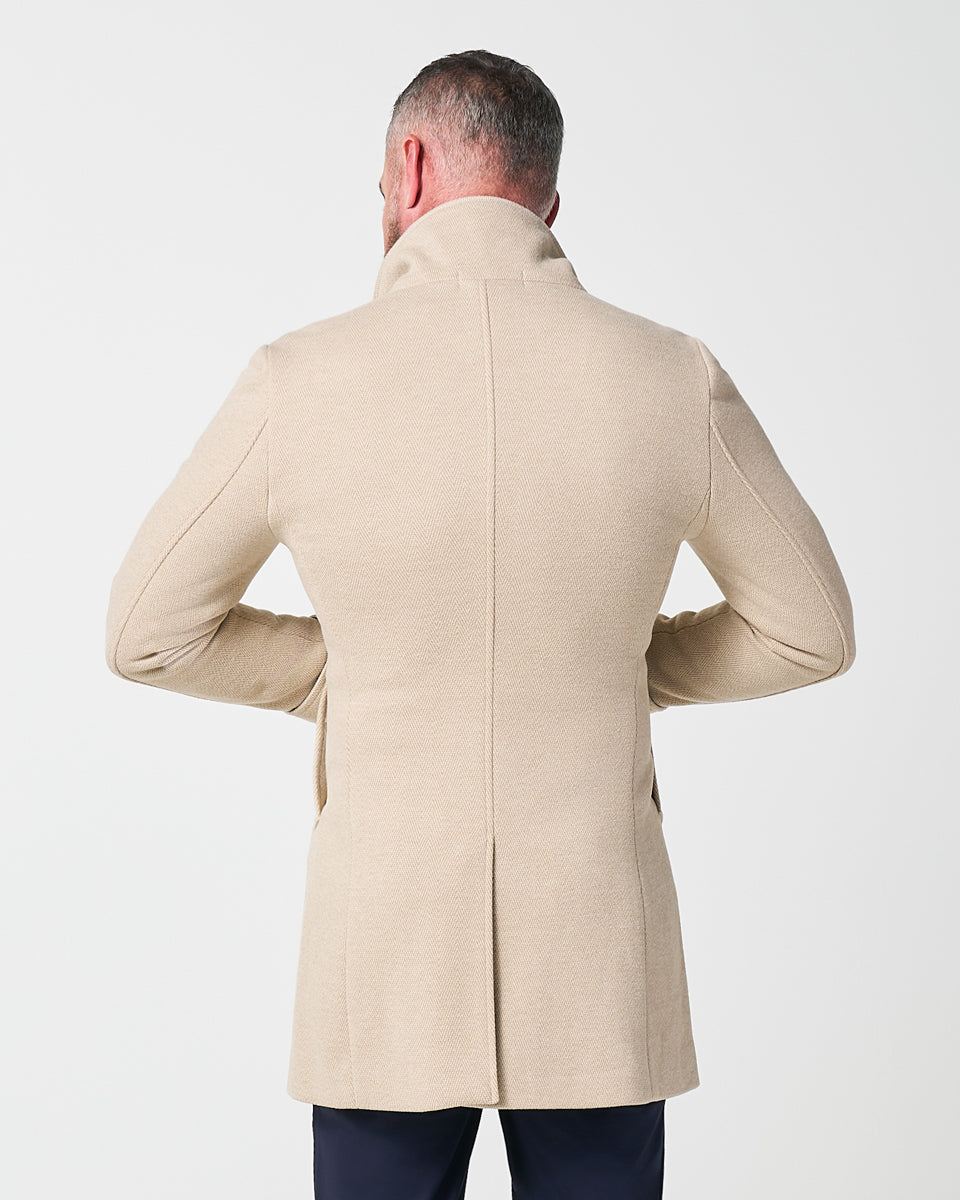 3 Button Overcoat - Tan Herringbone | State & Liberty Outerwear