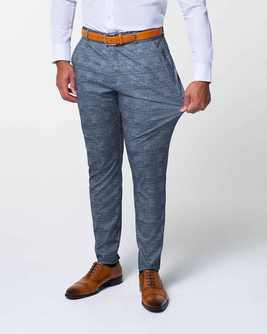 Athletic Fit Stretch Suit - Knit Light Blue, Navy and White Plaid | State & Liberty Suits