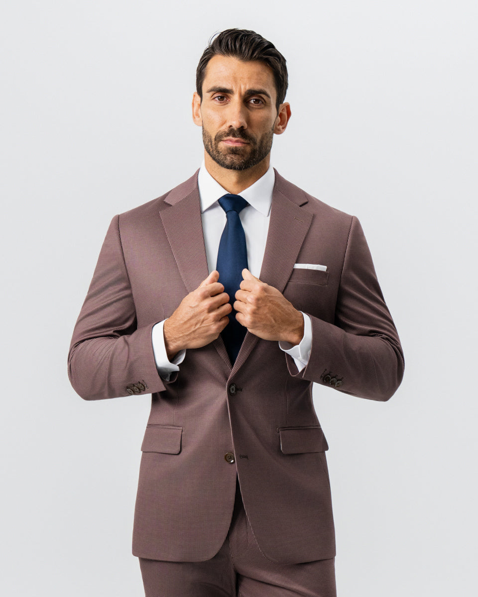 Athletic Fit Stretch Suit - Brick Houndstooth | State & Liberty Suits