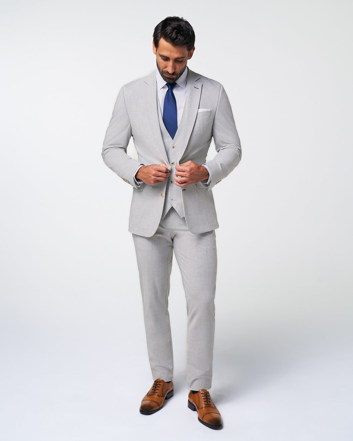 Athletic Fit Stretch Suit - Lightweight Heathered Light Grey | State & Liberty Suits
