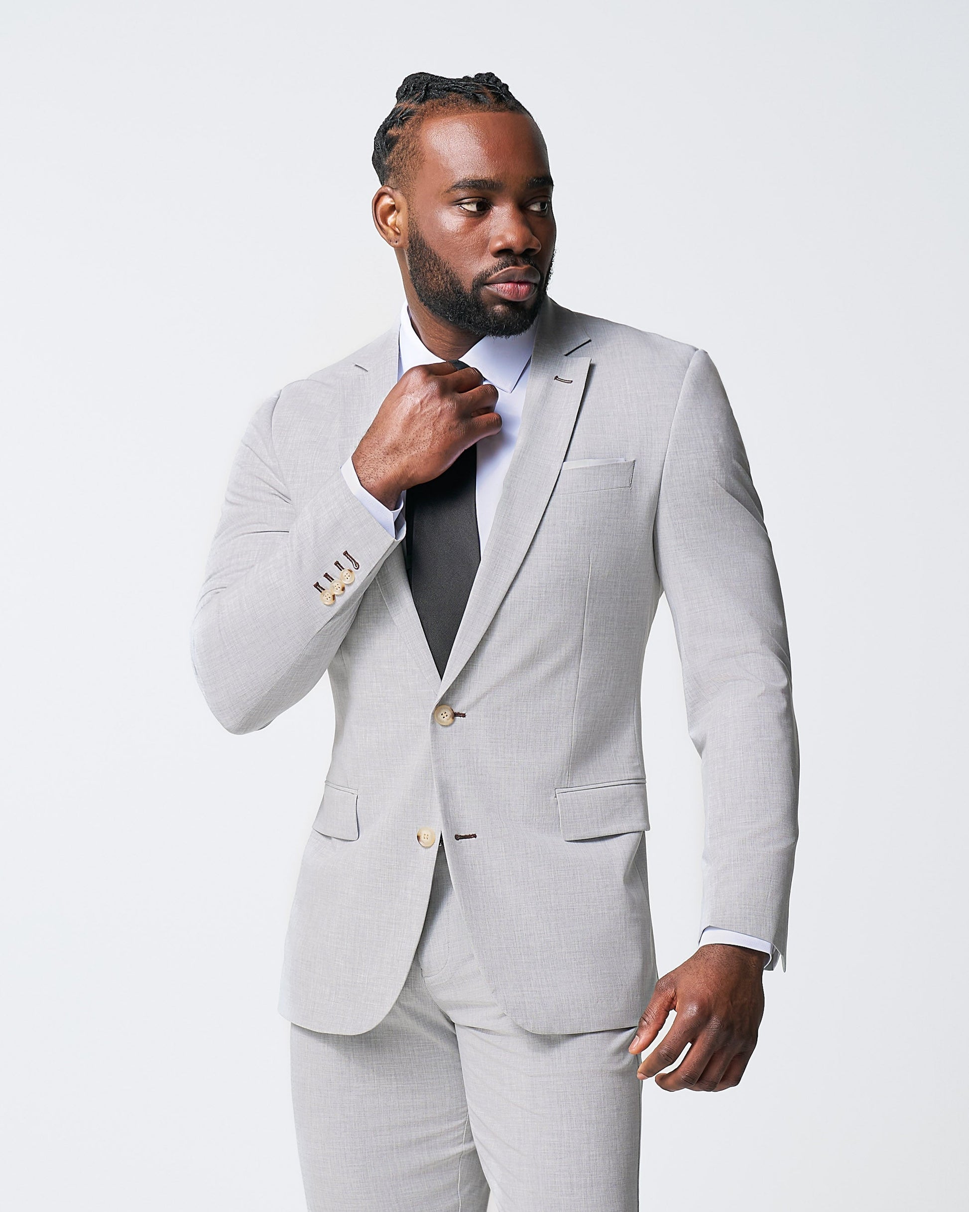 Athletic Fit Stretch Suit - Lightweight Heathered Light Grey | State & Liberty Suits