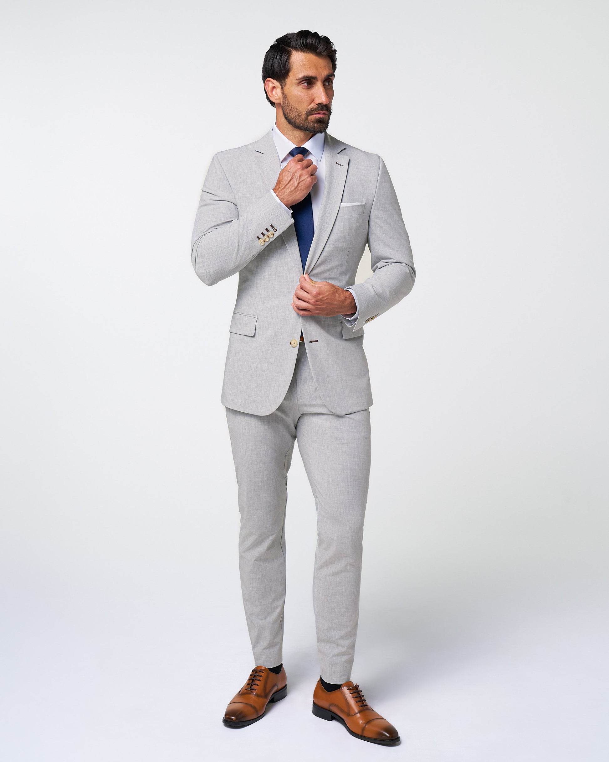 Athletic Fit Stretch Suit - Lightweight Heathered Light Grey | State & Liberty Suits