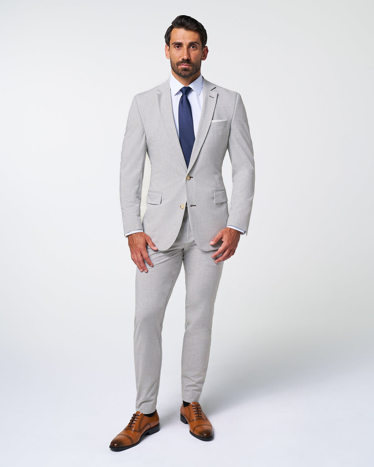 Athletic Fit Stretch Suit - Lightweight Heathered Light Grey | State & Liberty Suits
