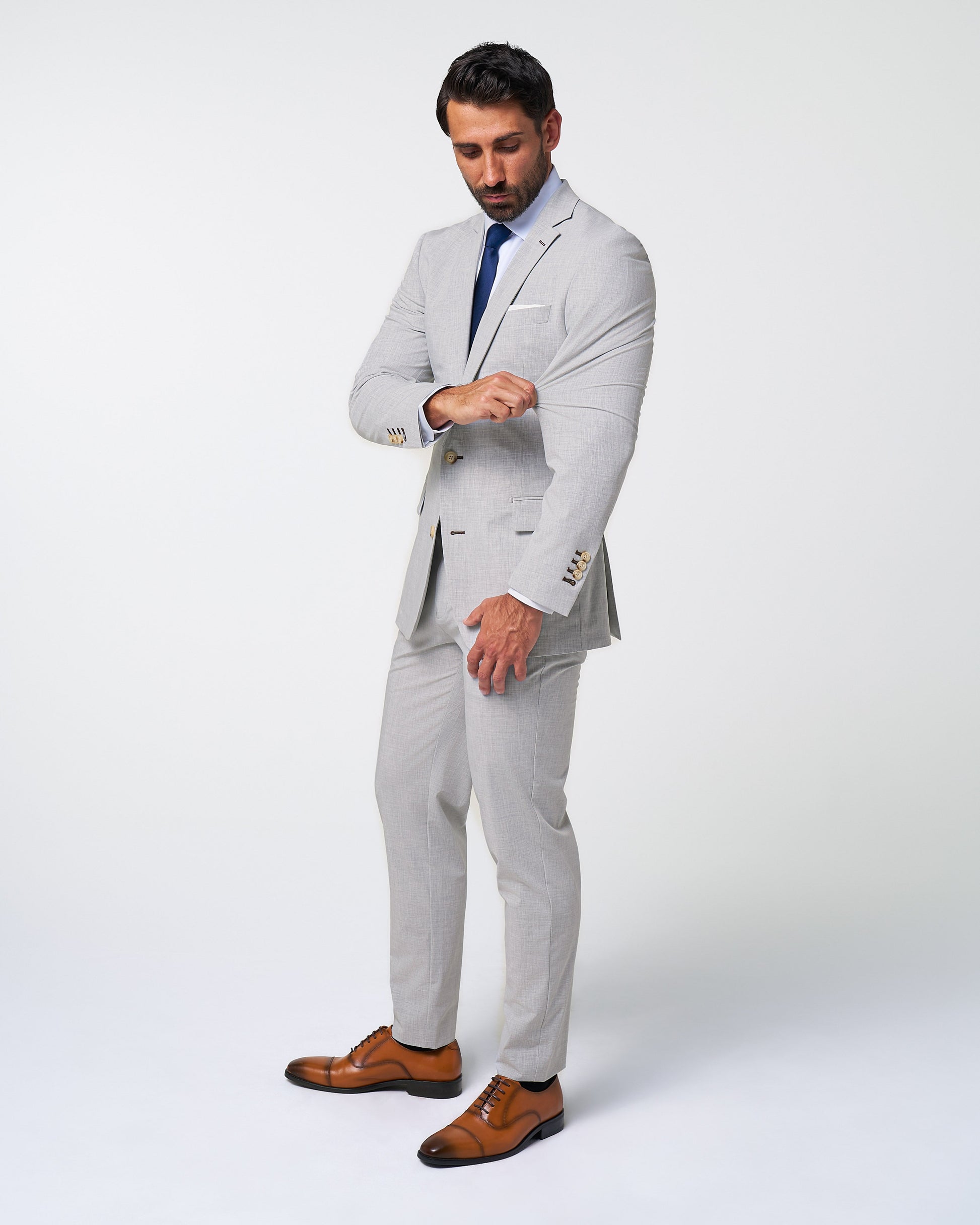 Athletic Fit Stretch Suit - Lightweight Heathered Light Grey | State & Liberty Suits