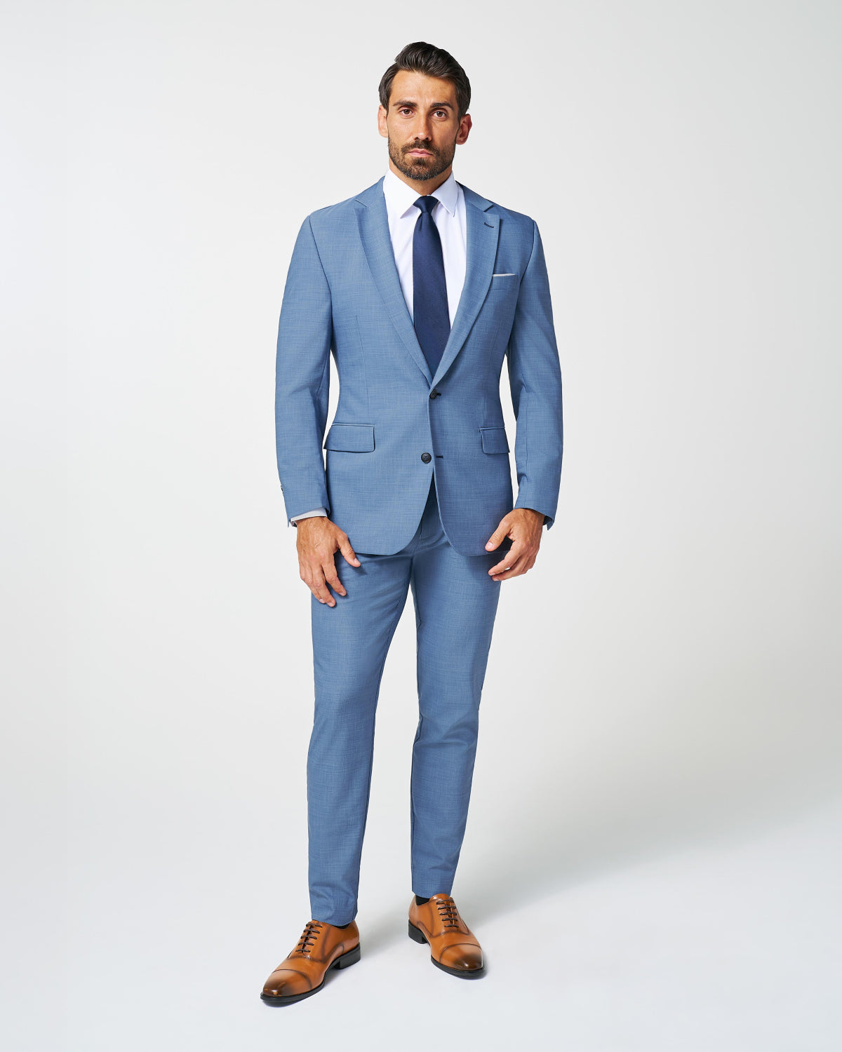 Athletic Fit Stretch Suit - Heathered Light Blue | State & Liberty Suits