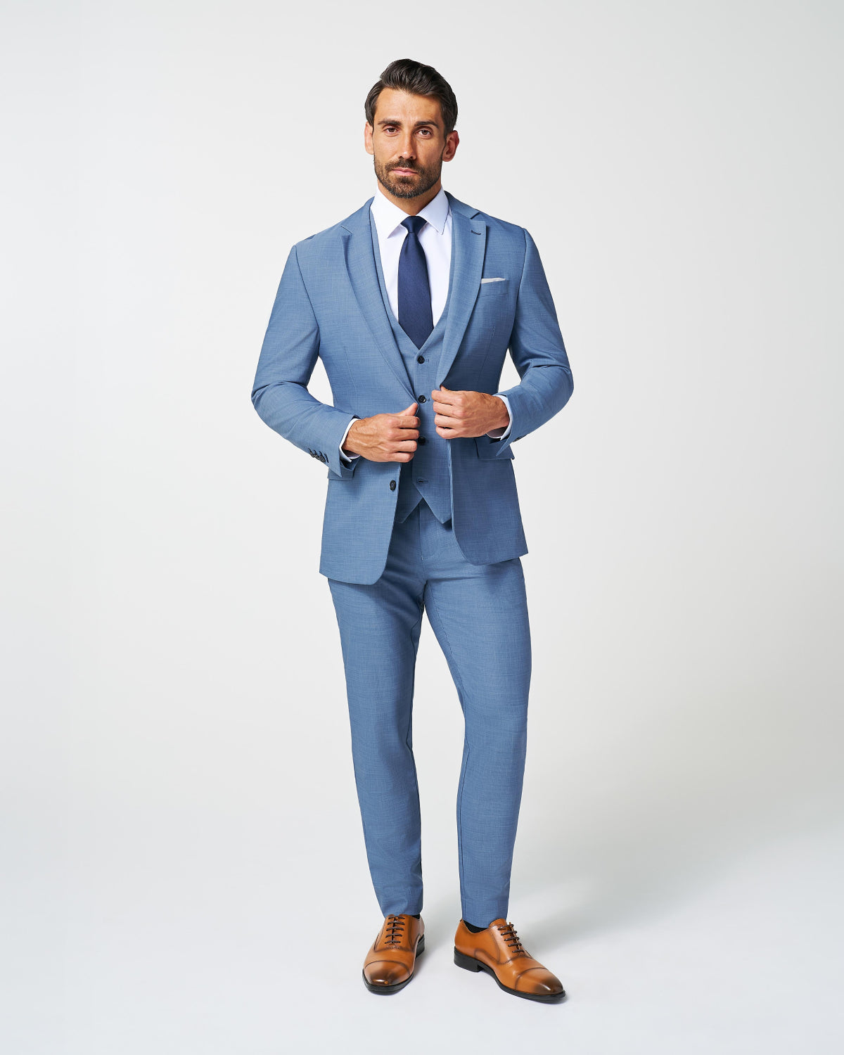 Athletic Fit Stretch Suit - Heathered Light Blue | State & Liberty Suits