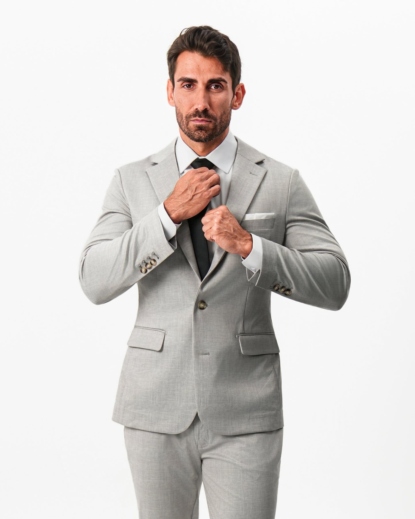 Athletic Fit Stretch Suit - Unstructured Stone Crosshatch | State & Liberty Suits