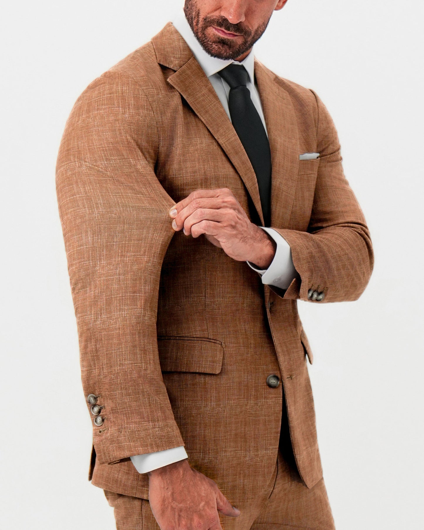 Athletic Fit Stretch Suit - Unstructured Light Brown Crosshatch | State & Liberty Suits