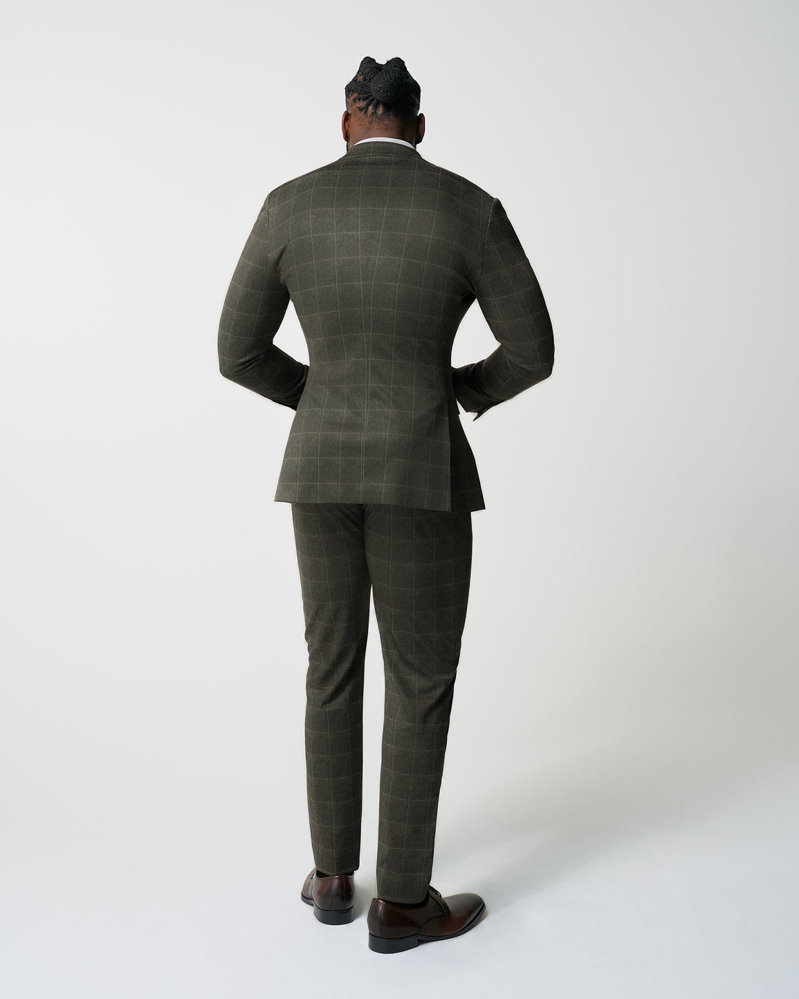 Athletic Fit Stretch Suit - Olive with White Windowpane | State & Liberty Suits