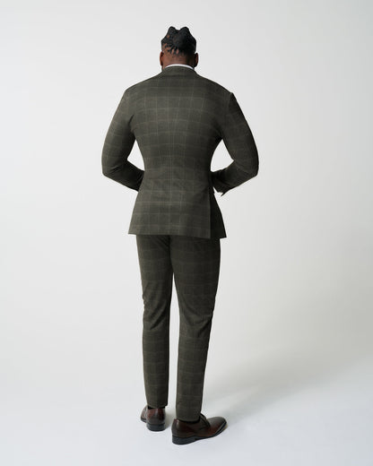 Athletic Fit Stretch Suit - Olive with White Windowpane | State & Liberty Suits