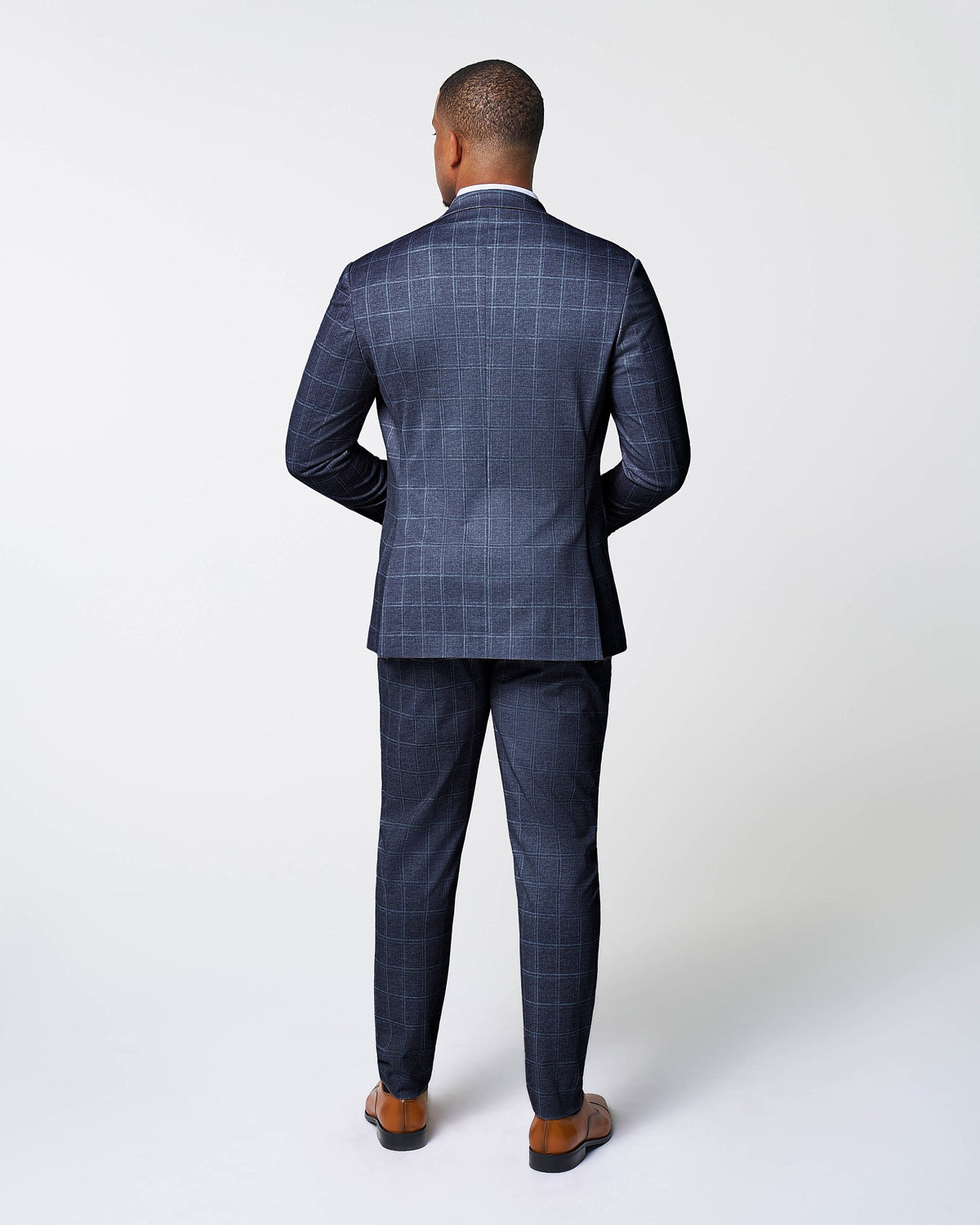 Athletic Fit Stretch Suit - Textured Navy with White Windowpane | State & Liberty Suits