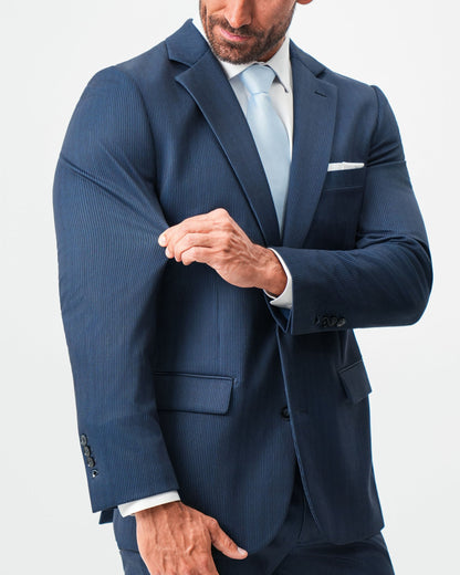 Athletic Fit Stretch Suit - Navy & White Pinstripe | State & Liberty Suits