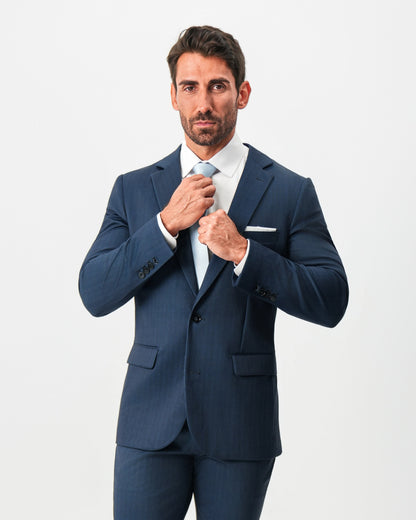 Athletic Fit Stretch Suit - Navy & White Pinstripe | State & Liberty Suits