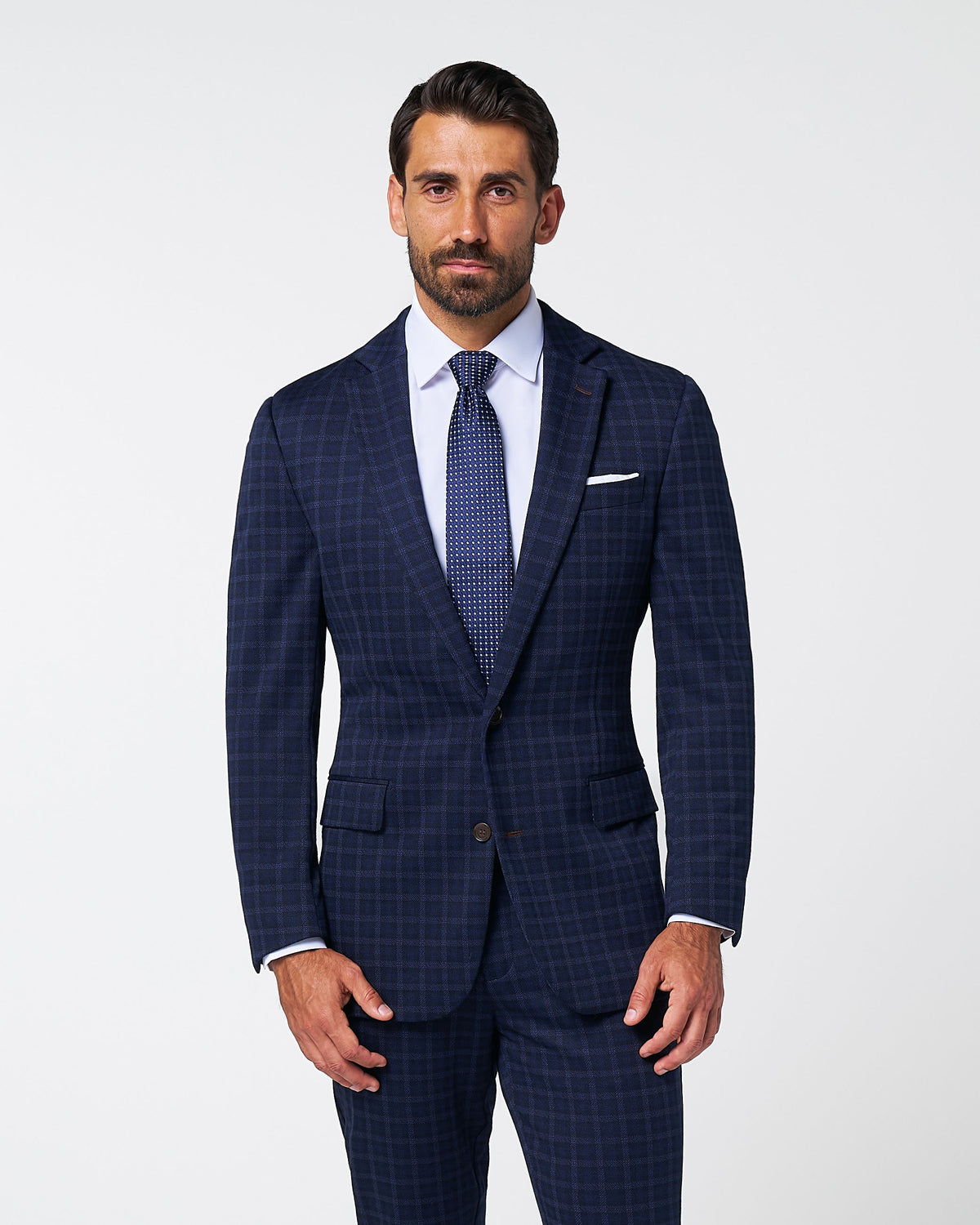 Athletic Fit Stretch Wool Suit - Blue Plaid | State & Liberty Suits