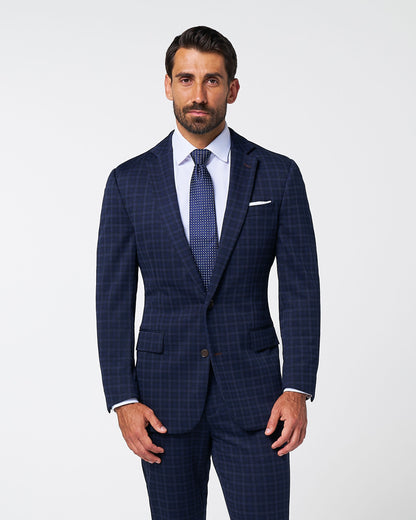 Athletic Fit Stretch Wool Suit - Blue Plaid | State & Liberty Suits