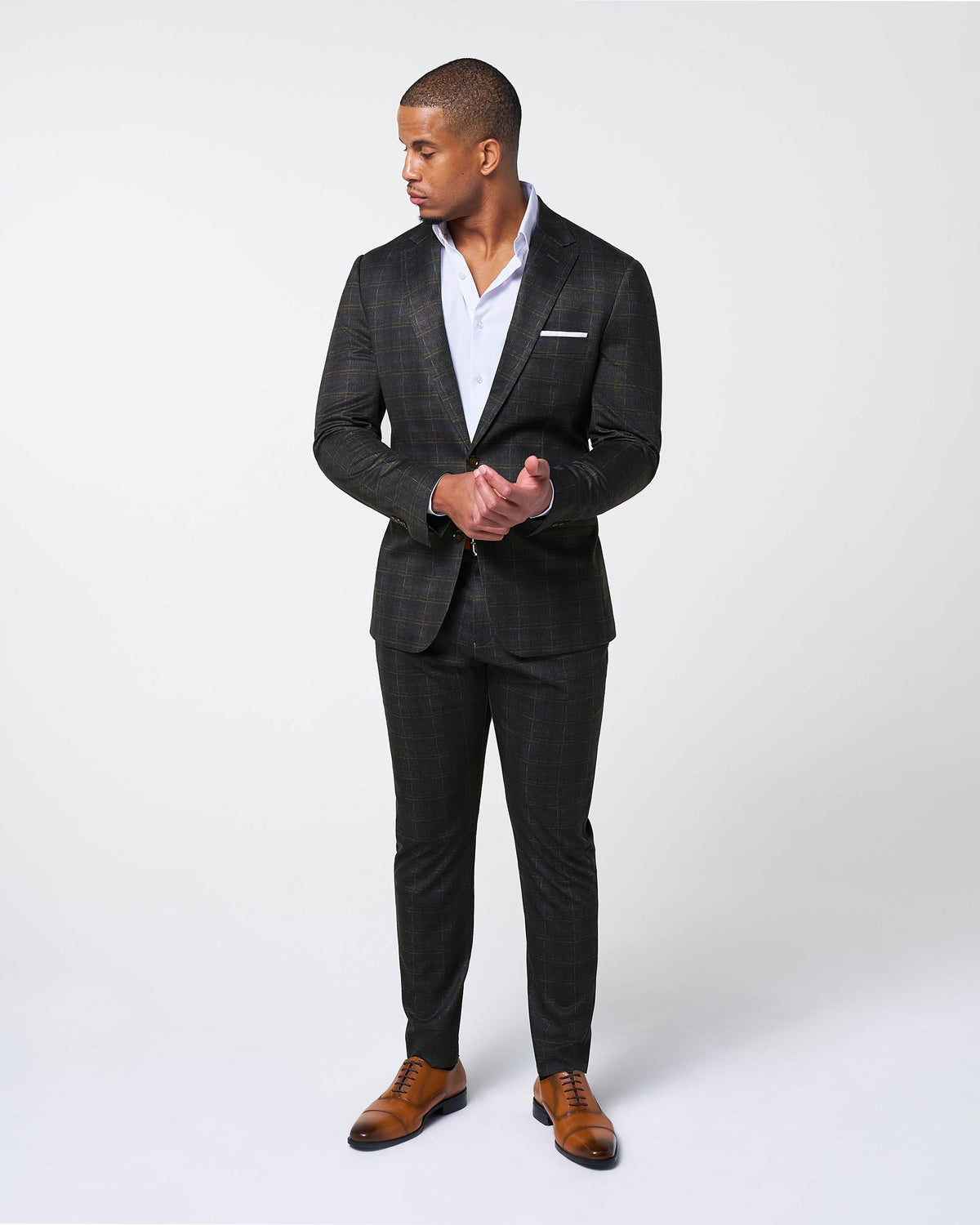Athletic Fit Stretch Suit - Brown Plaid | State & Liberty Suits