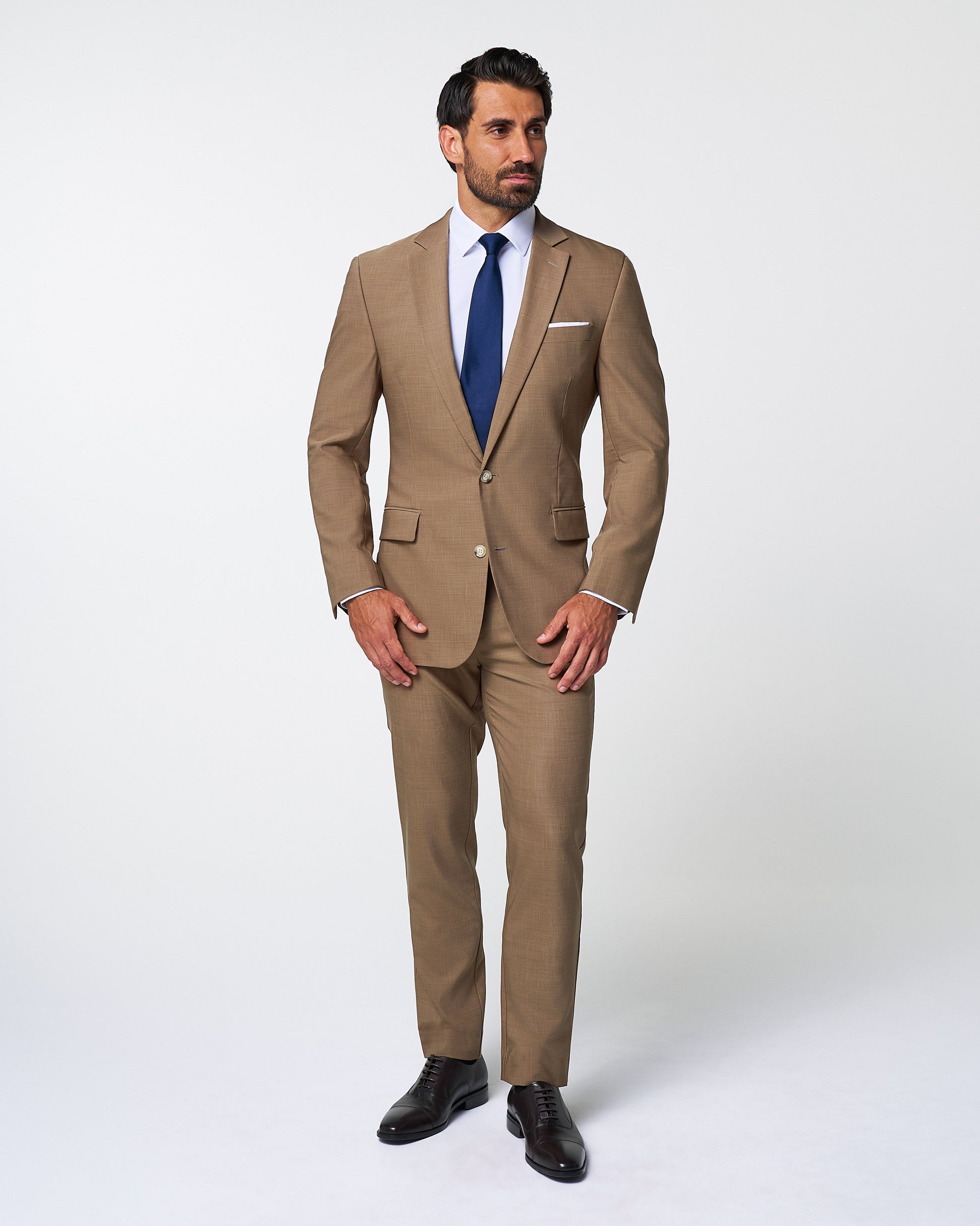 Athletic Fit Stretch Suit - Heathered Cappuccino | State & Liberty Suits