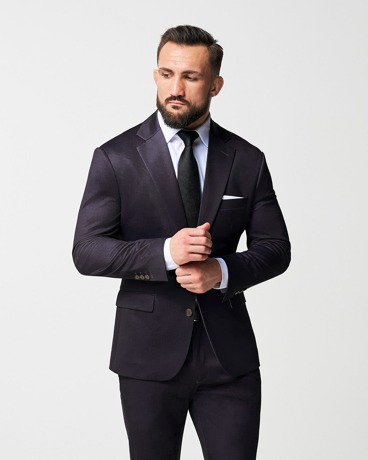 Athletic Fit Stretch Suit - Deep Burgundy Microcheck | State & Liberty Suits