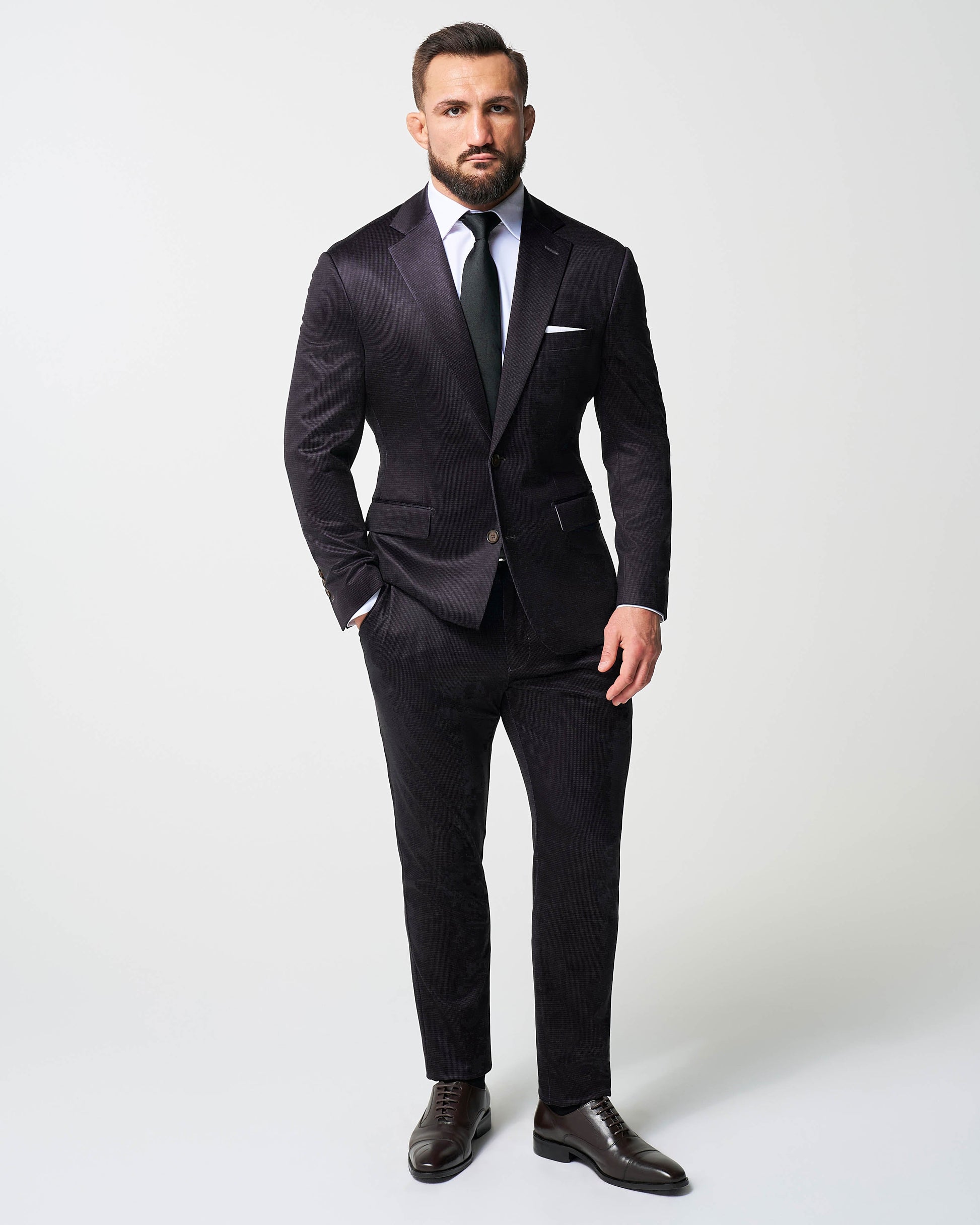 Athletic Fit Stretch Suit - Deep Burgundy Microcheck | State & Liberty Suits