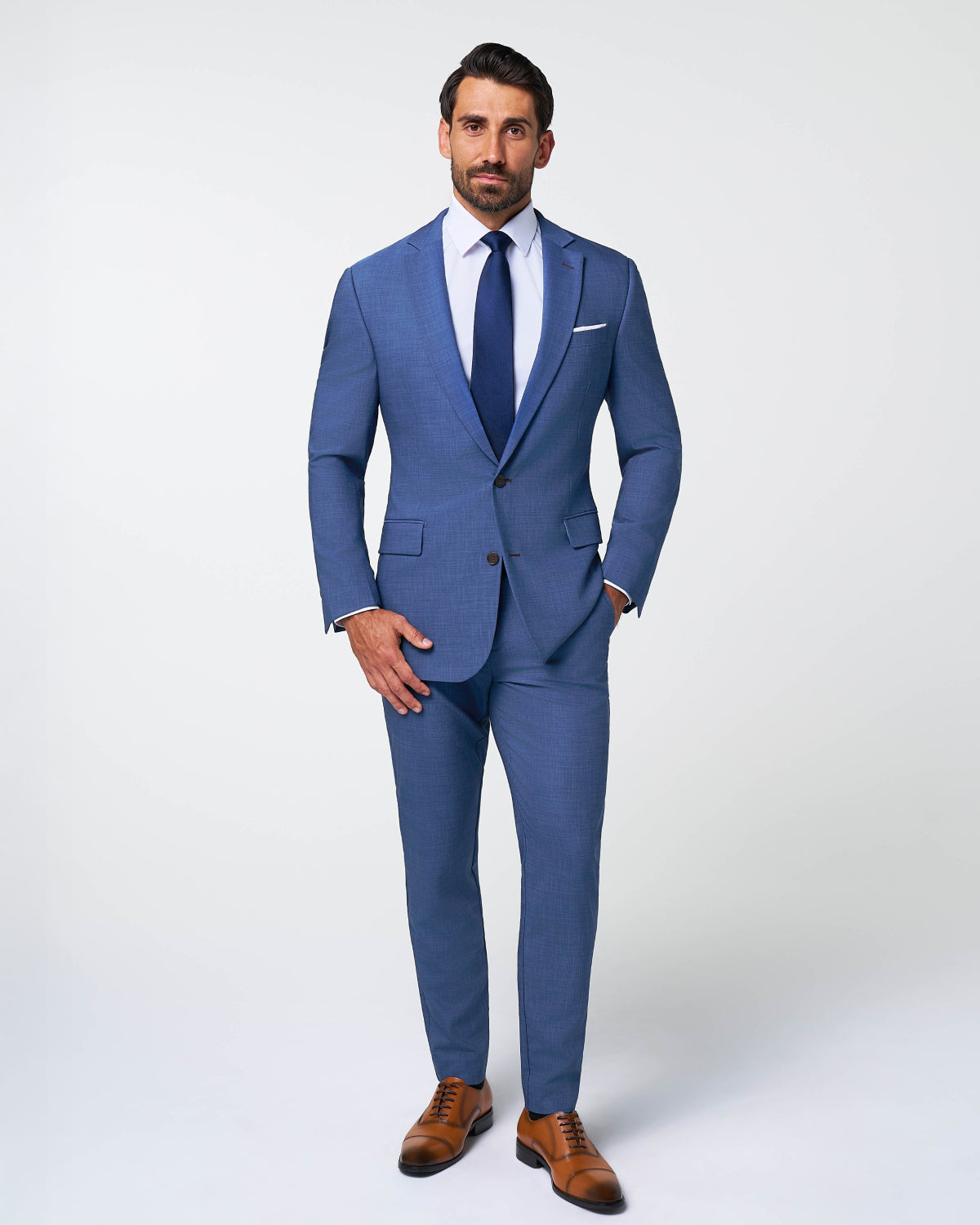 Athletic Fit Stretch Suit - Heathered Blue | State & Liberty Suits