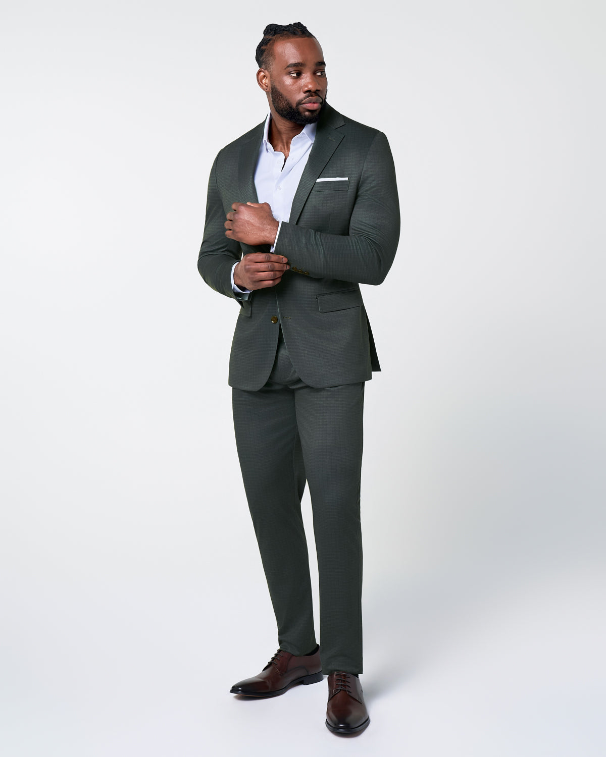 Athletic Fit Stretch Suit - Army Green Microcheck | State & Liberty Suits