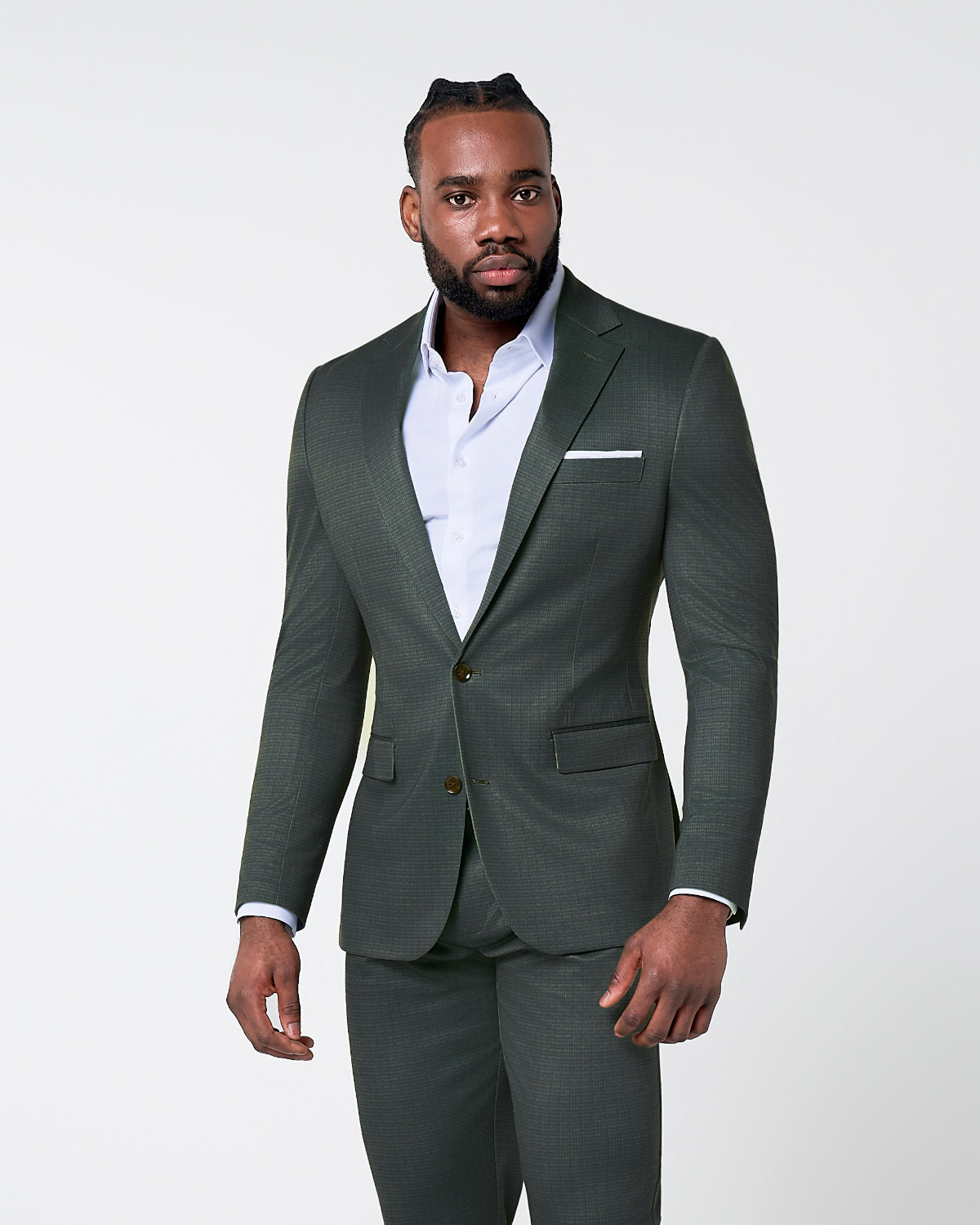 Athletic Fit Stretch Suit - Army Green Microcheck | State & Liberty Suits