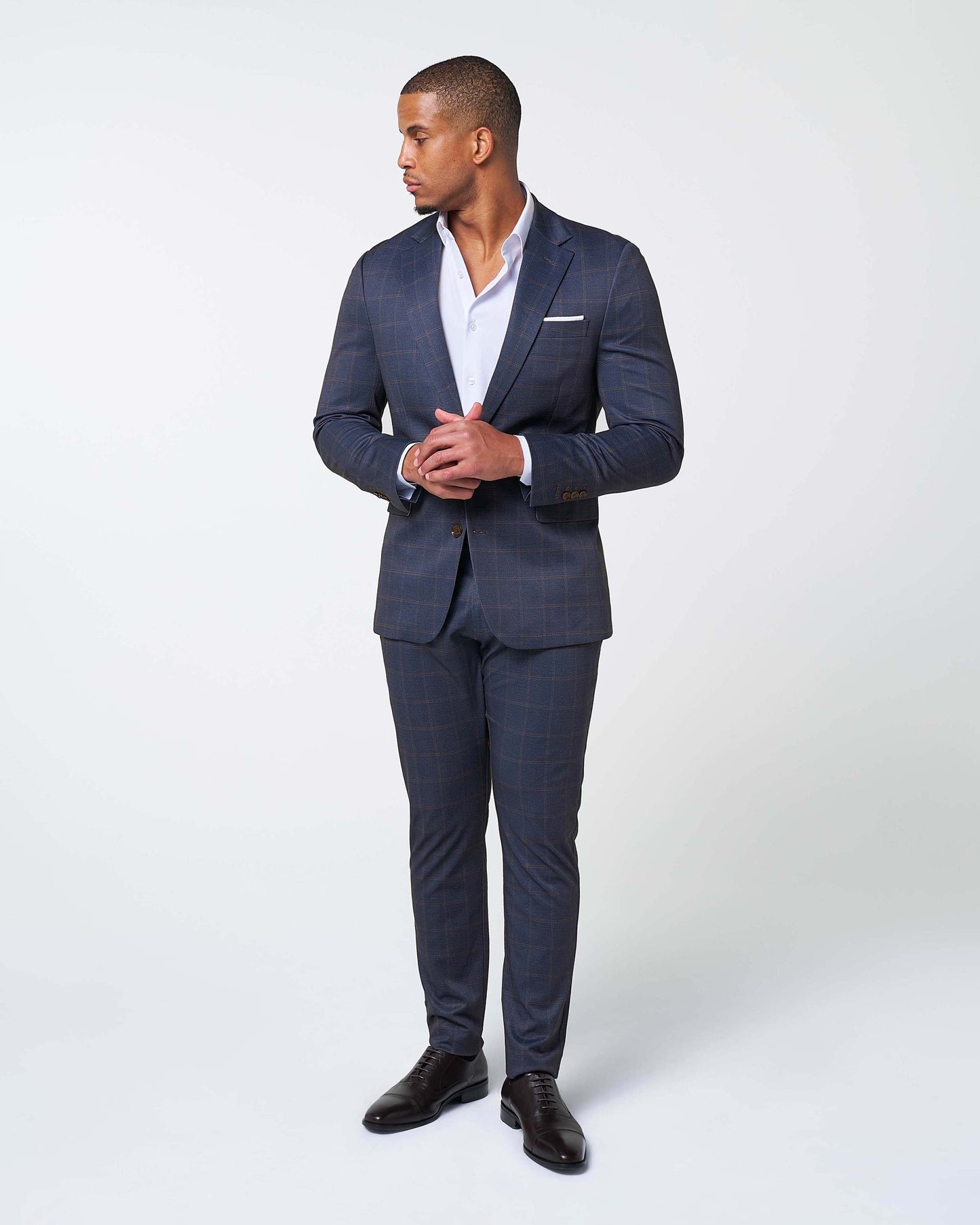 Athletic Fit Stretch Suit - Navy & Brown Windowpane | State & Liberty Suits